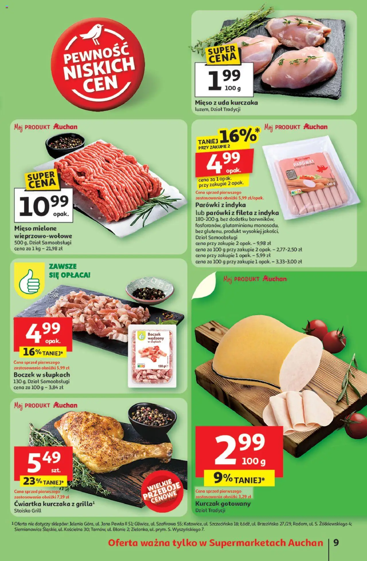 Auchan Gazetka od 05.06.2025 | Strona: 11 | Produkty: Mięso z uda kurczaka, Mięso, Boczek wędzony, Boczek