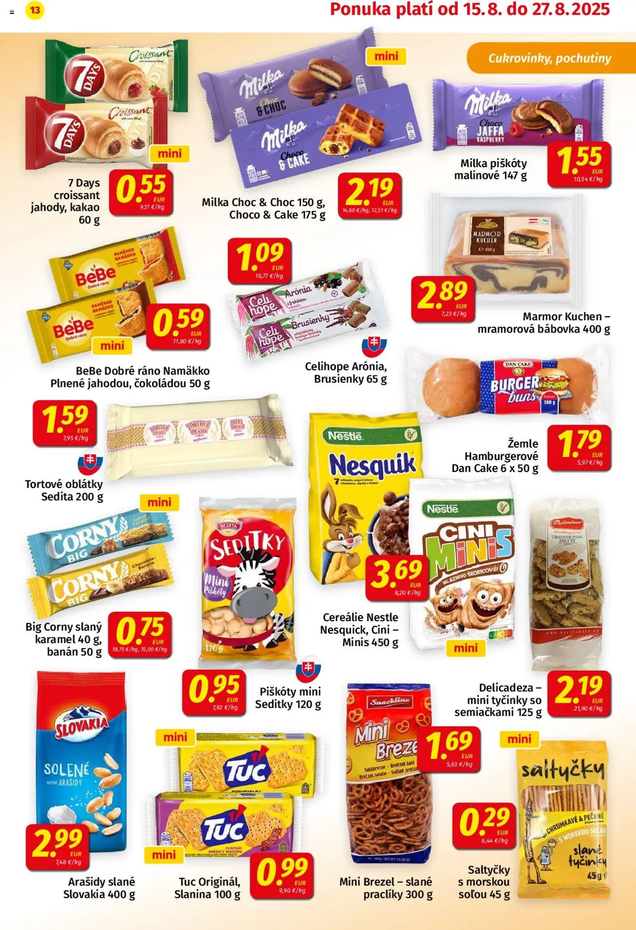 Koruna leták │ platný od 15.08.2025 | Strana: 13 | Produkty: BeBe Dobré ráno, Slanina, Milka, Kakao