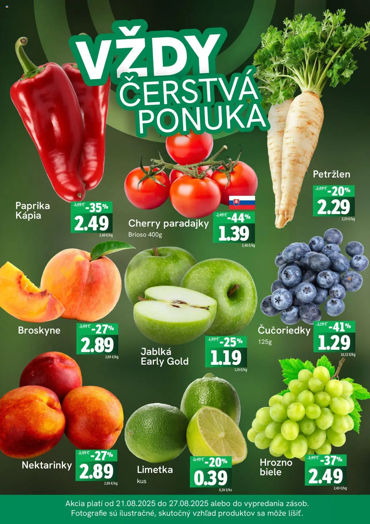 Fresh leták │ platný od 21.08.2025 | Strana: 3 | Produkty: Limetka, Jablká, Čučoriedky, Petržlen
