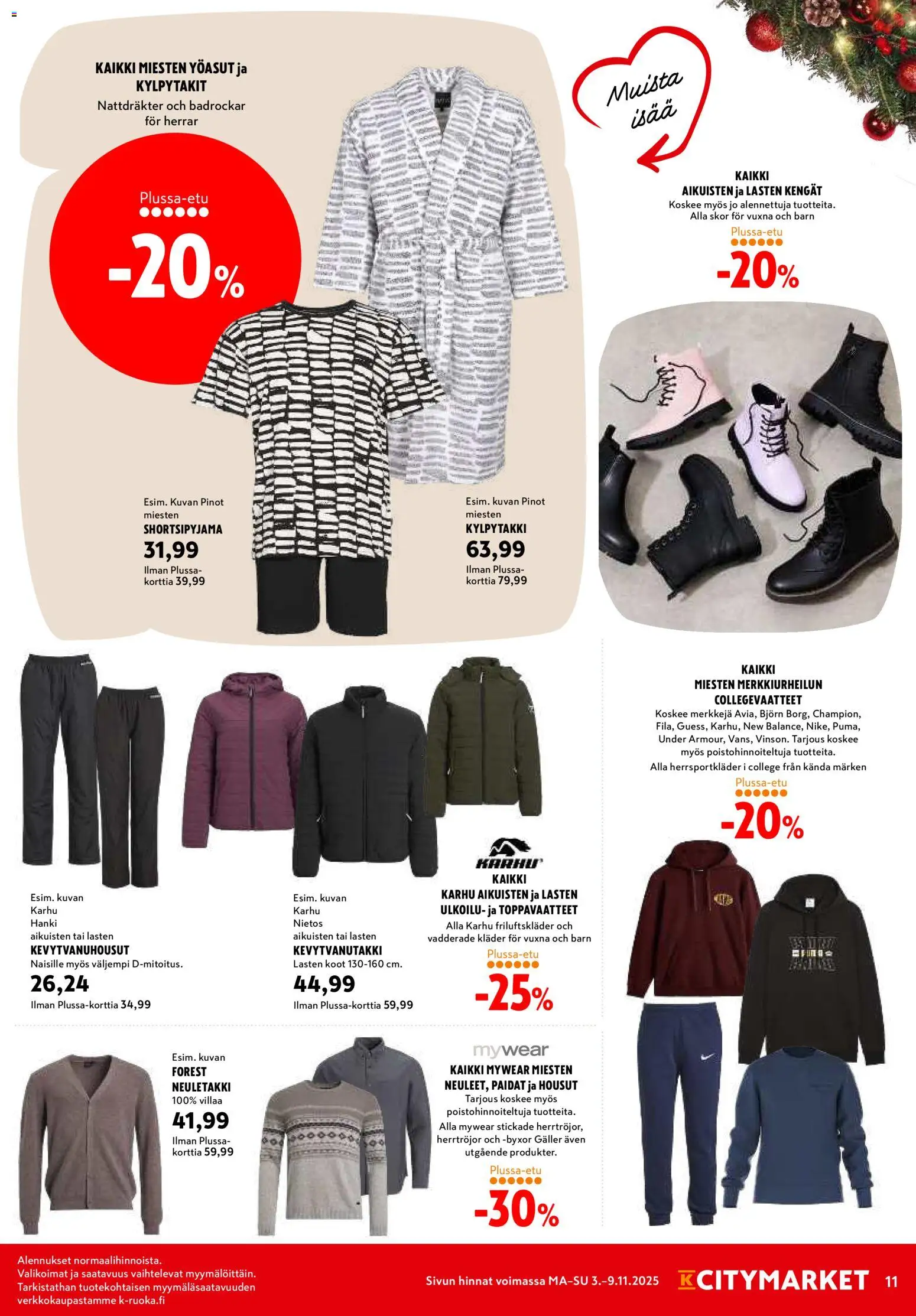 K-Citymarket tarjoukset – voimassa 03.11.2025 alkaen | Sivu: 11 | Tuotteet: Neuletakki, Housut, Kylpytakki
