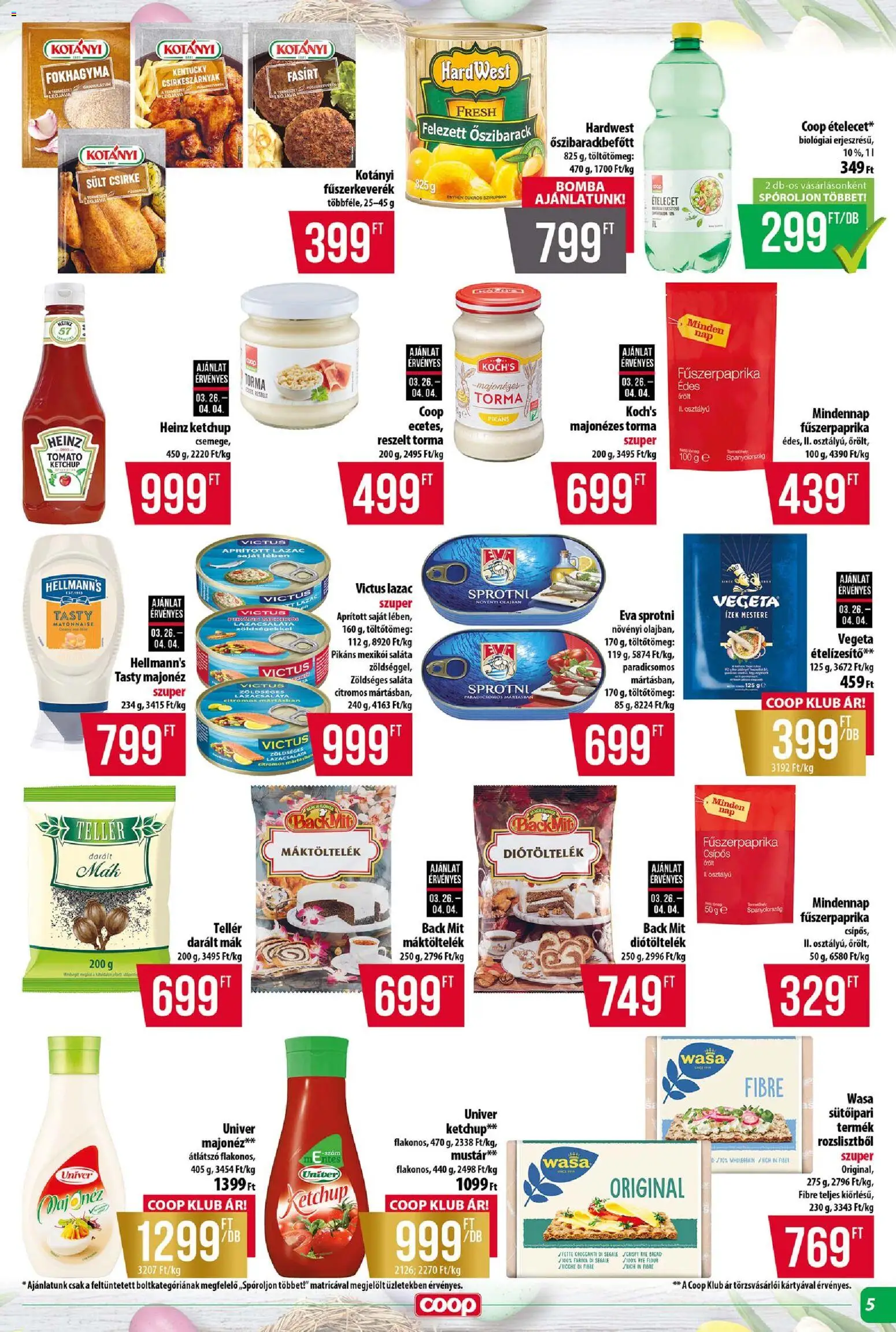 COOP akciós ujság - amely érvényes a következő dátumtól: 26.03.2026 | Oldal: 5 | Termékek: Vegeta, Lazac, Ételízesítő, Mák