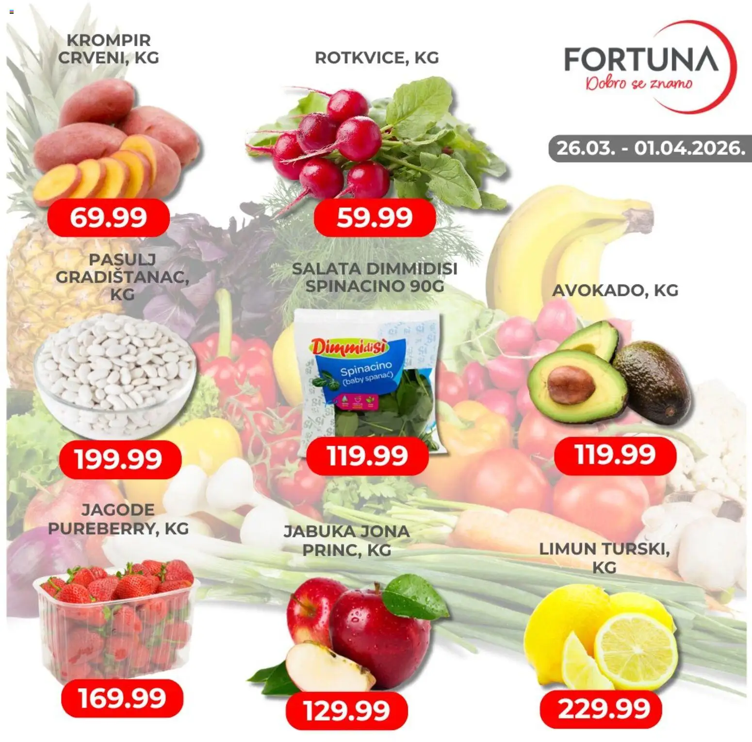 Fortuna Market katalog - važi od 26.03.2026 | Strana: 2 | Proizvode: Spanać, Pasulj, Salata, Limun