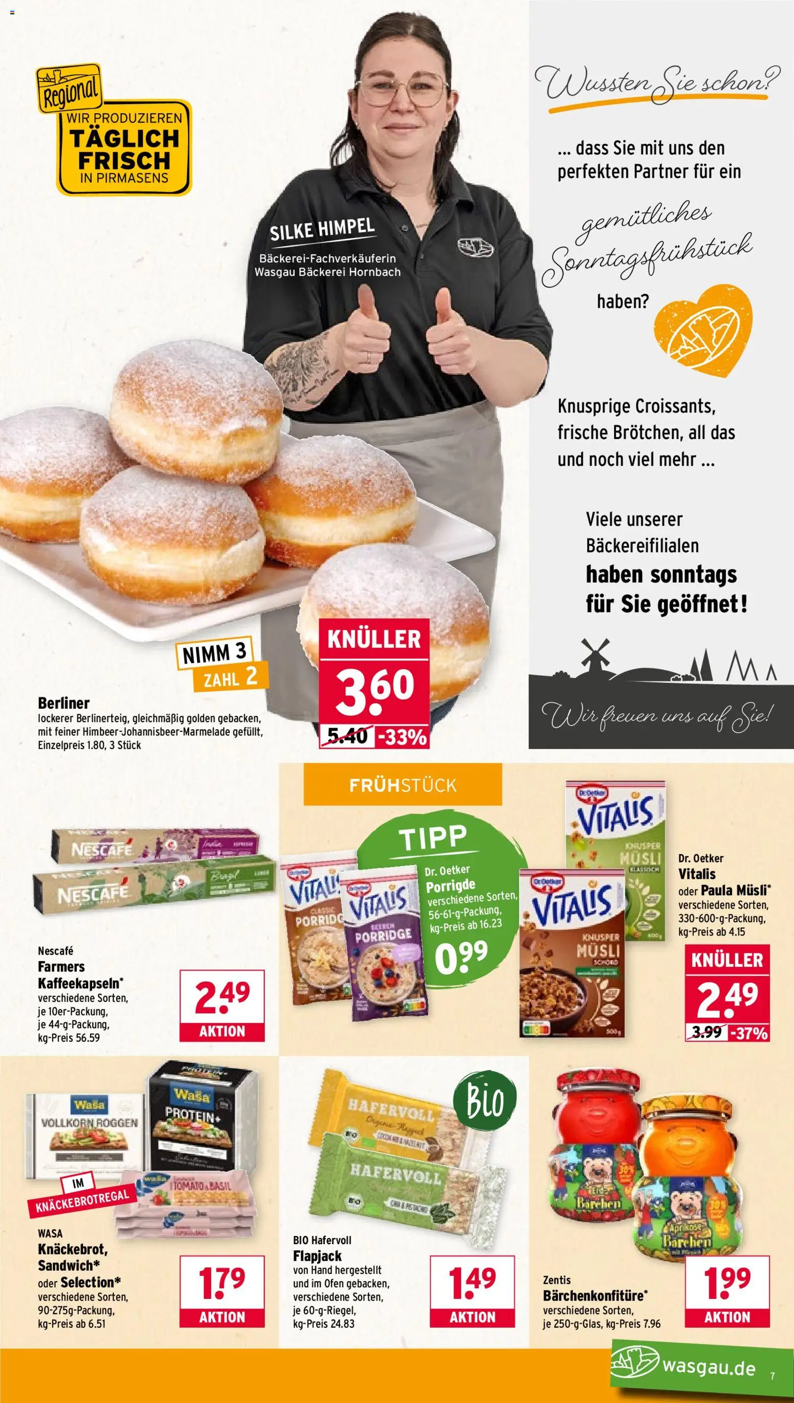 Wasgau Prospekt 	 – gültig ab 02.03.2026 | Seite: 7 | Produkte: Berliner, Ofen, Nescafe, Bäckerei