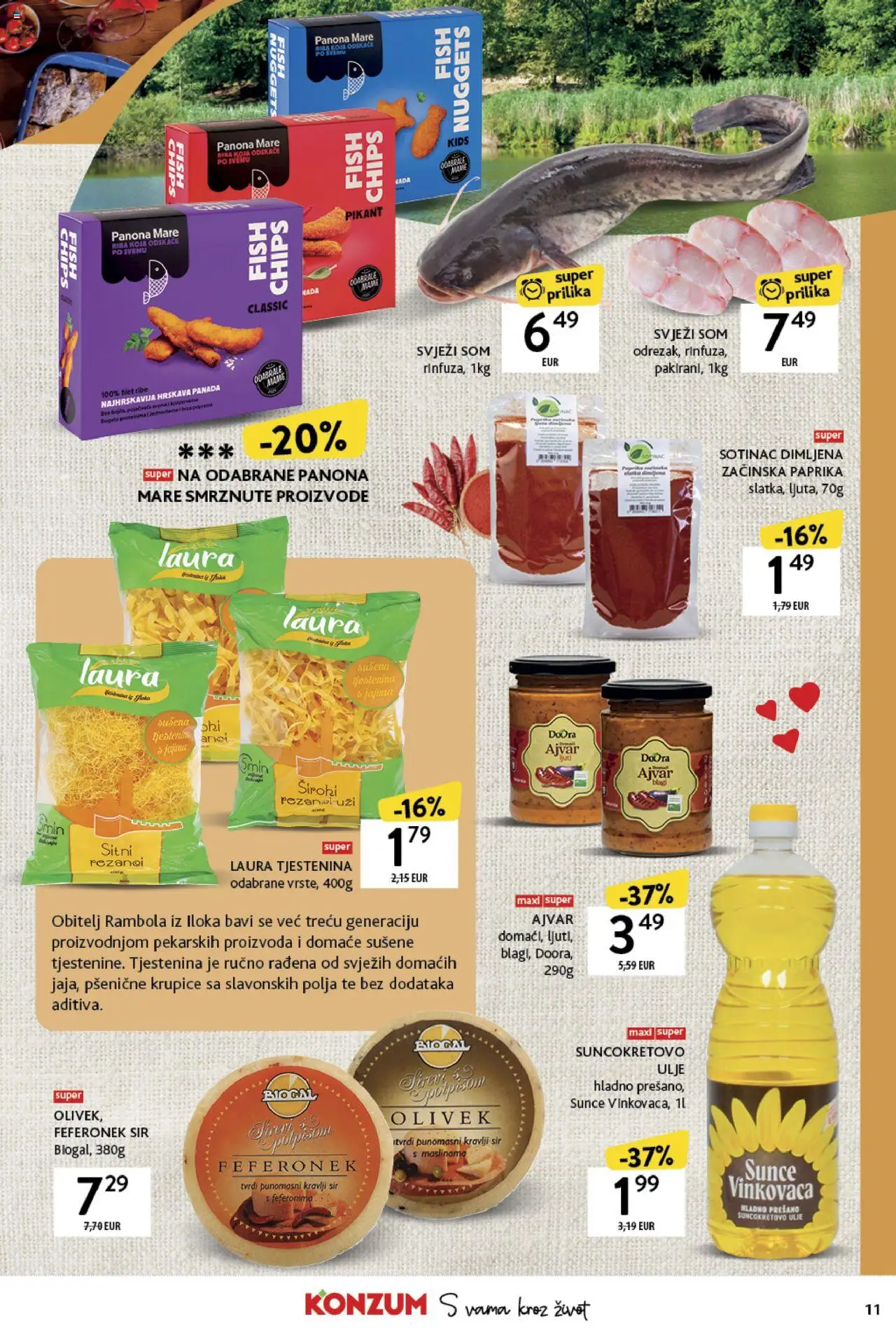 Konzum katalog | vrijedi od 19.05.2025 | Stranica: 11 | Proizvodi: Suncokretovo ulje, Riba, Ajvar, Tjestenina
