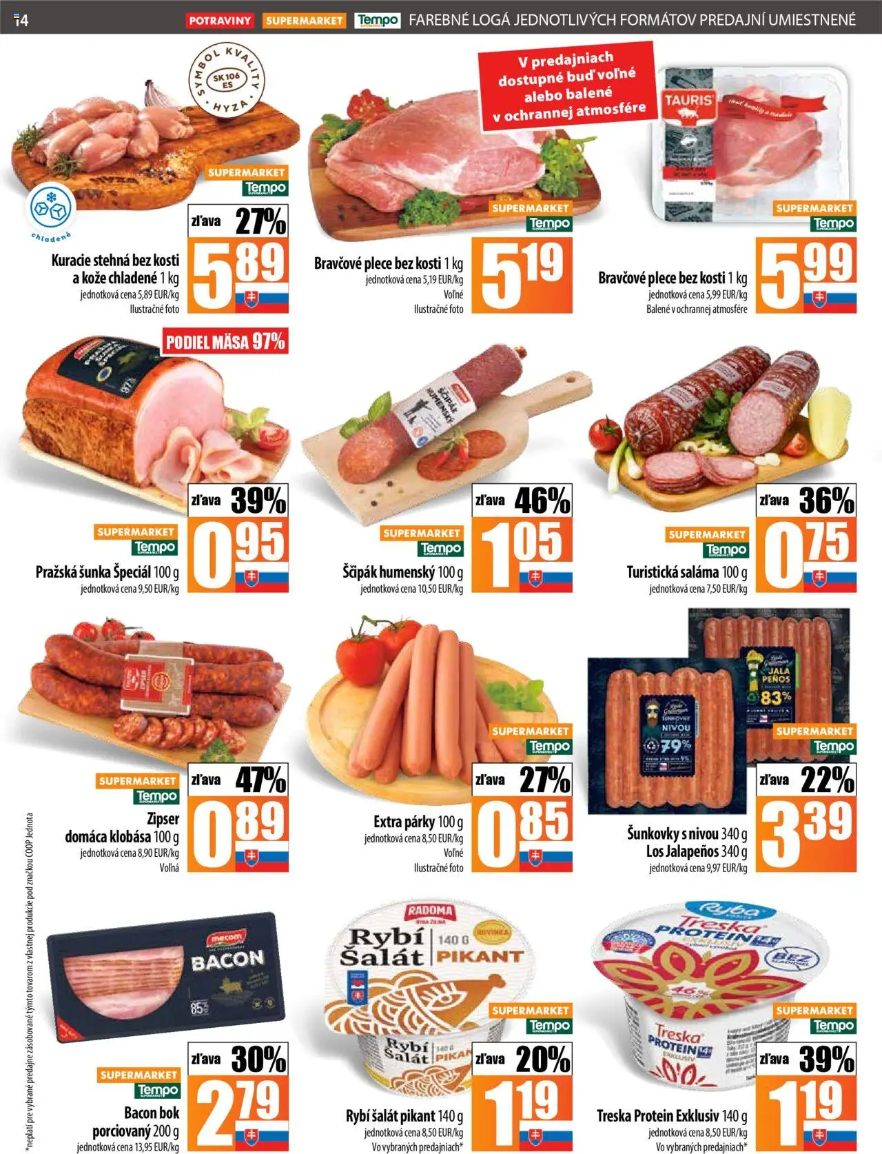 COOP Jednota leták │ platný od 17.07.2025 | Strana: 14 | Produkty: Protein, Ryba, Párky, Treska