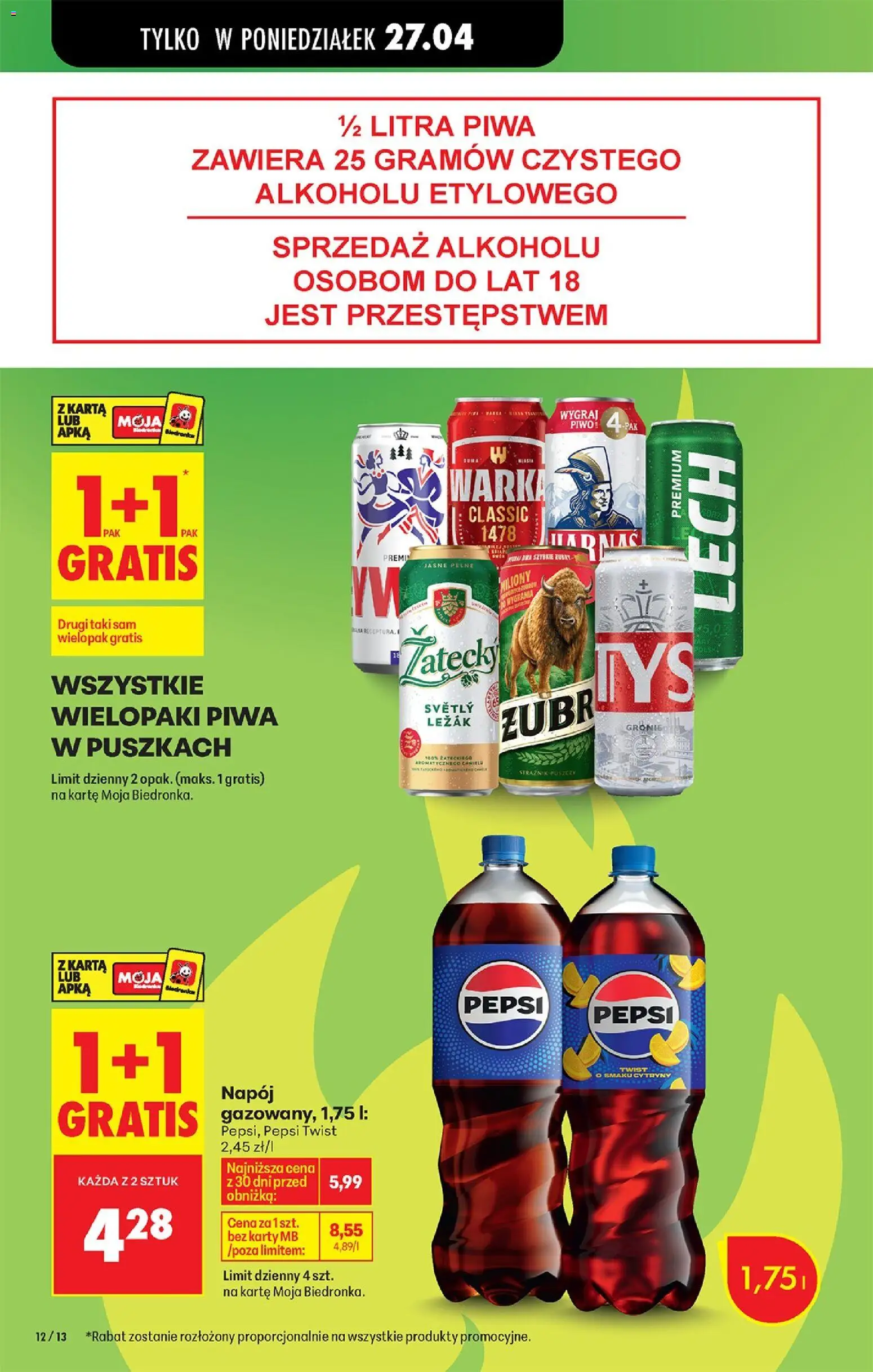 Biedronka Polsko leták od 27.04.2026 | Strana: 18 | Produkty: Zubr, Pepsi, Karty