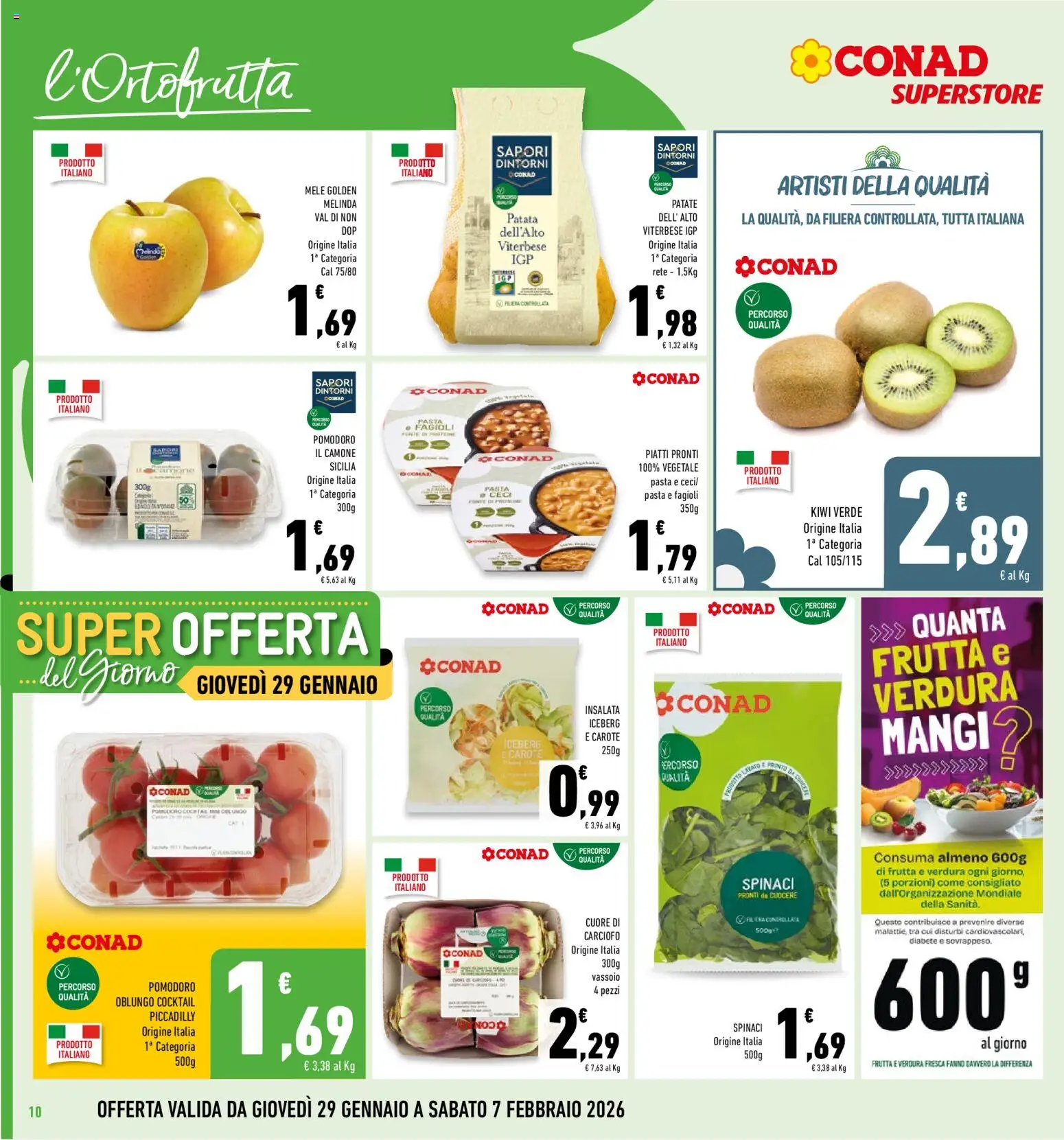 Volantino Conad del 29.01.2026 | Pagina: 10 | Prodotti: Insalata, Fagioli, Frutta, Carote