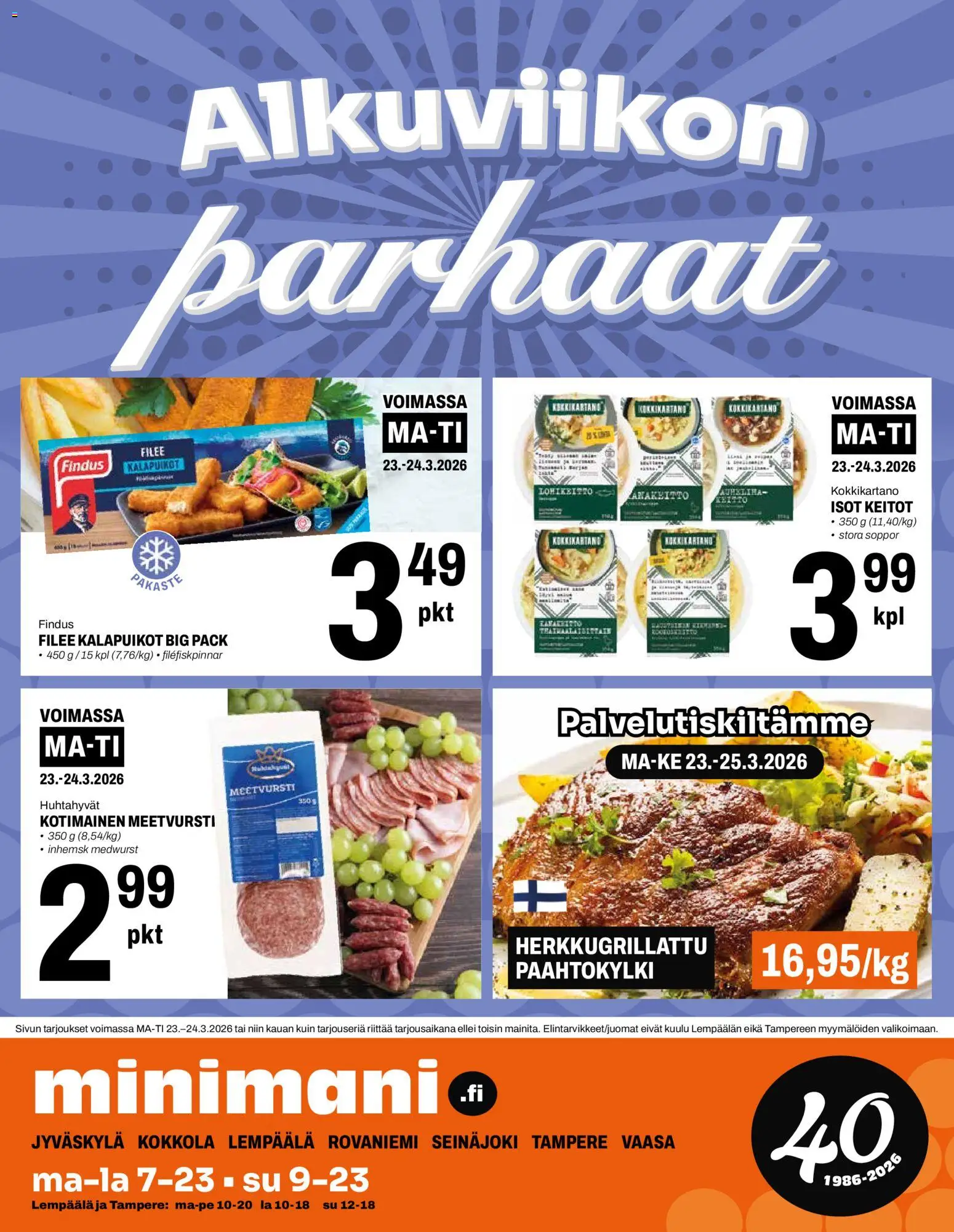 Minimani tarjoukset – voimassa 18.03.2026 alkaen | Sivu: 12 | Tuotteet: Meetvursti, Kalapuikot, Keitto