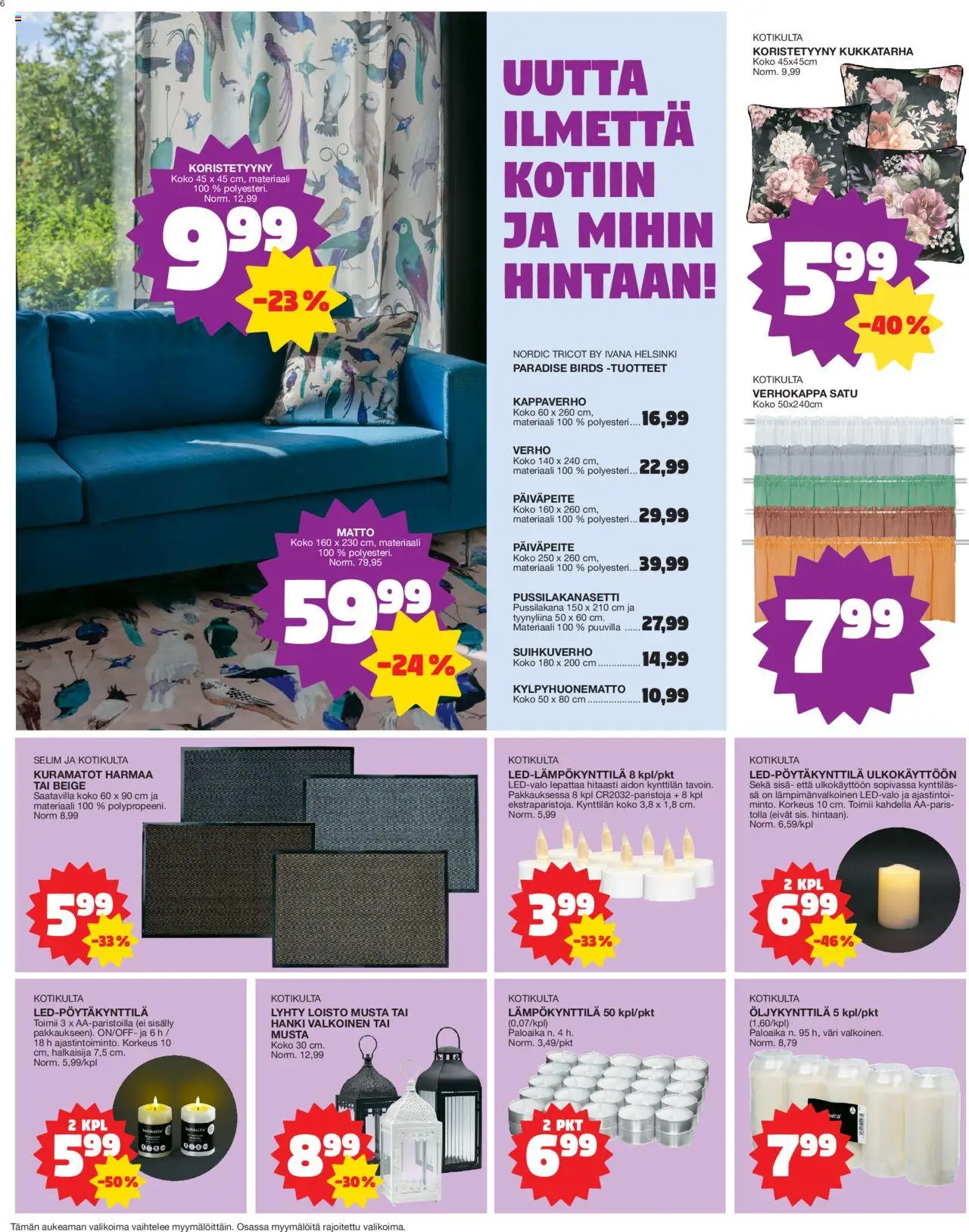 Tokmanni tarjoukset – voimassa 08.09.2025 alkaen | Sivu: 6 | Tuotteet: Lyhty, Päiväpeite, Suihkuverho, Tyynyliina