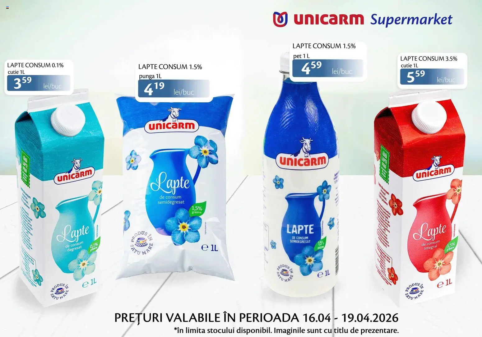 Noul catalog Unicarm – valabil de la 16.04.2026 | Pagină: 1 | Produse: Pungă, Cutie, Lapte