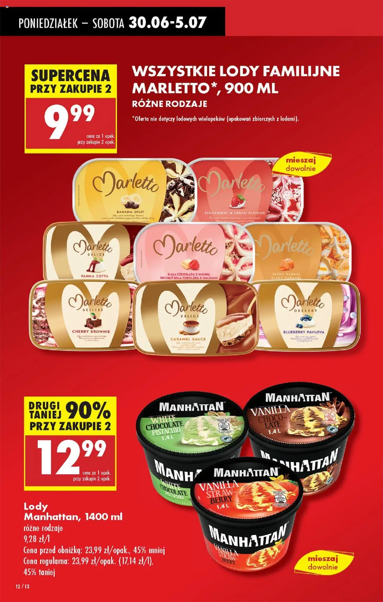 Biedronka gazetka od 30.06.2025 | Strona: 14 | Produkty: Lody manhattan, Czekolada, Brownie, Lody