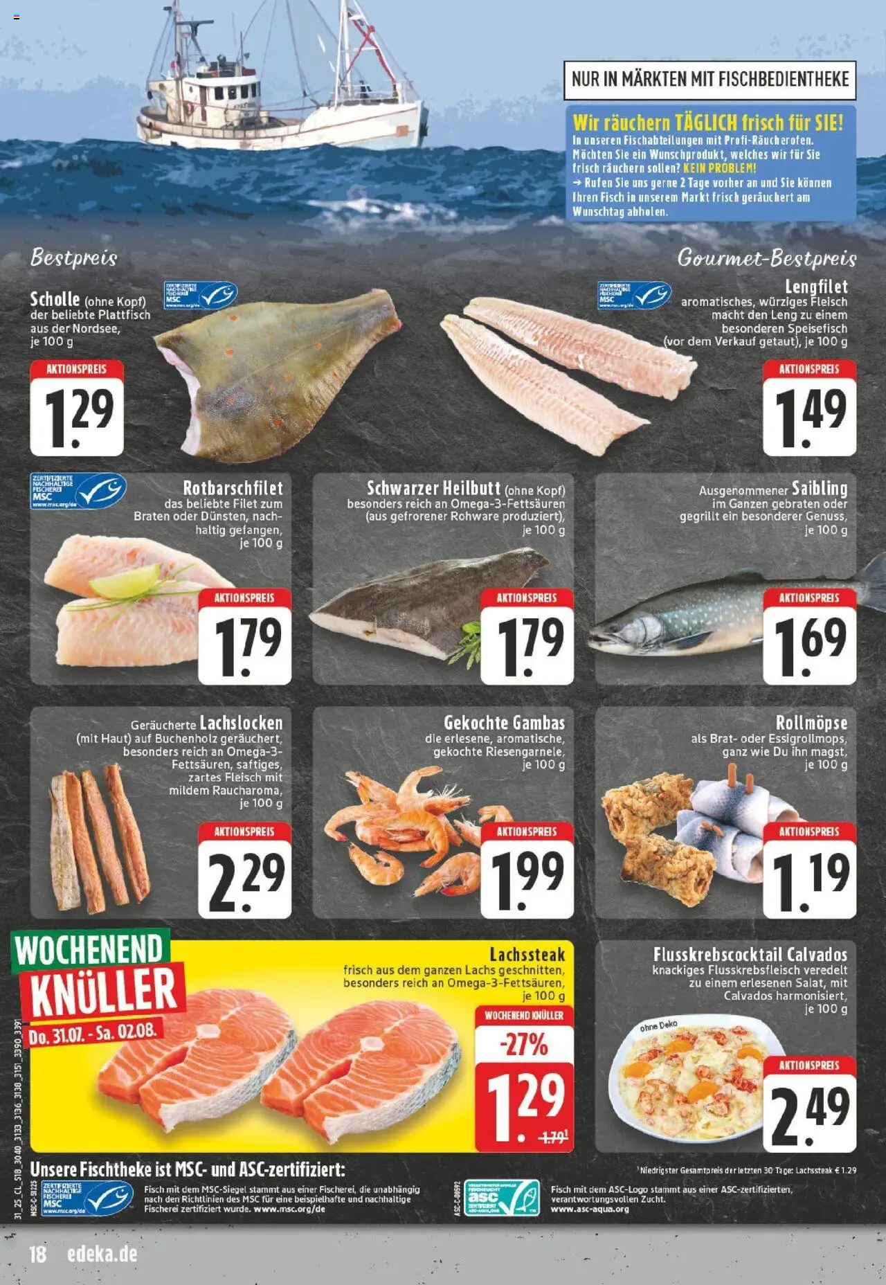 Edeka prospekt Kevelaer	 - gültig ab dem 27.07.2025 | Seite: 18 | Produkte: Fisch, Lachs, Fleisch