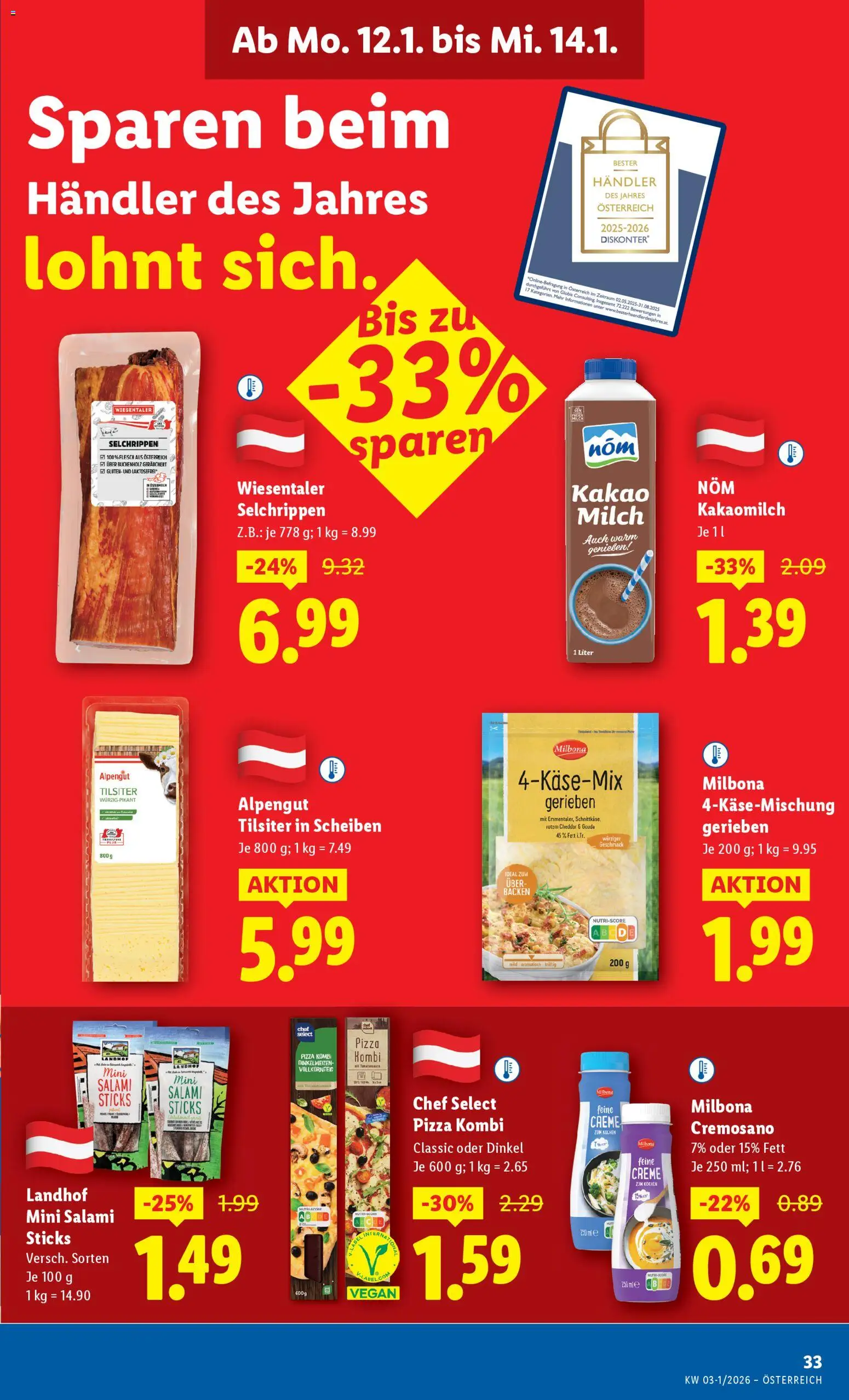 Lidl Flugblatt - Eisenstadt, Ebenfurth, Mattersburg gültig ab 08.01.2026 | Seite: 39 | Produkte: Milch, Creme, Salami, Pizza