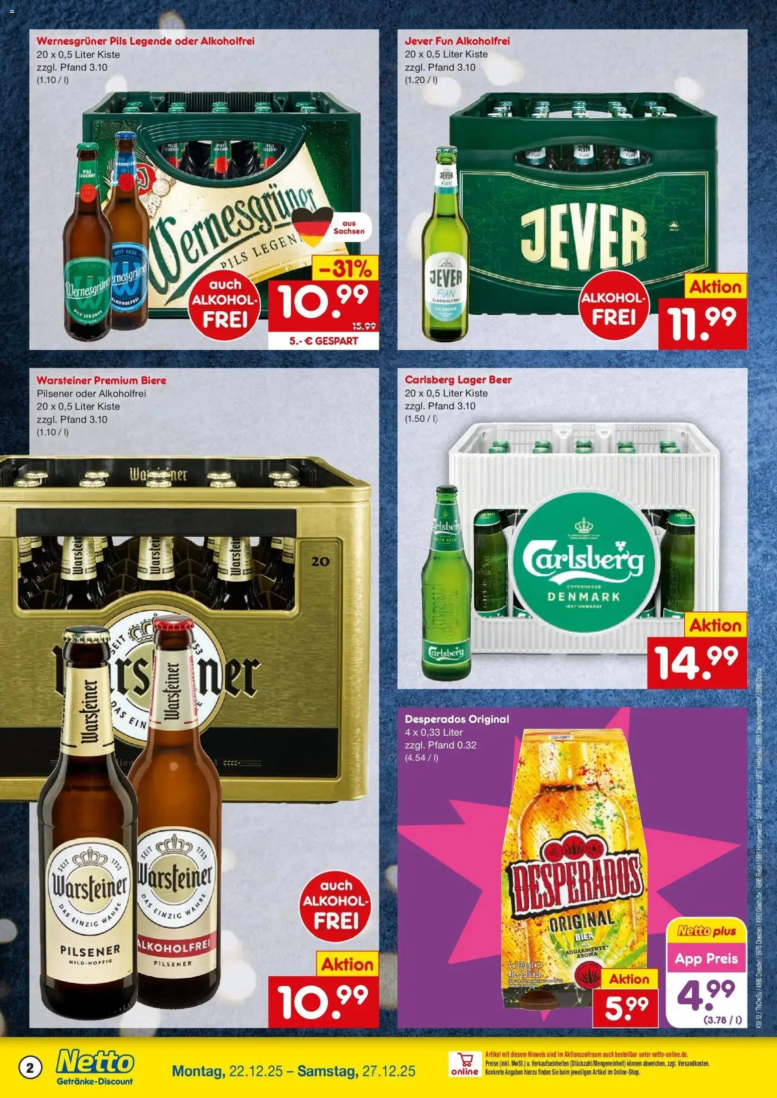 Netto Marken-Discount prospekt Riesa	 – gültig ab 22.12.2025 | Seite: 2 | Produkte: Bier, Wernesgruner, Jever, Desperados