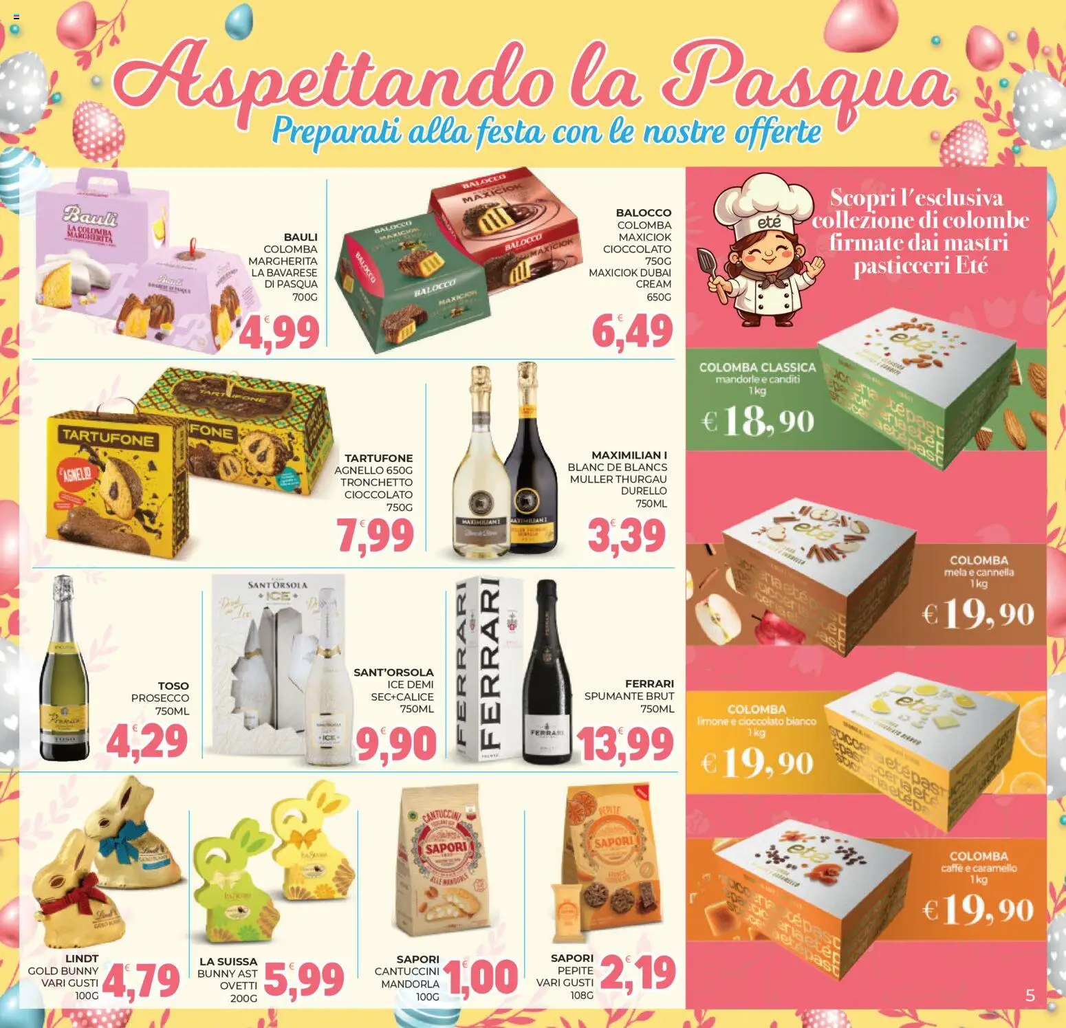 Volantino Eté del 11.03.2026 | Pagina: 5 | Prodotti: Cioccolato, Prosecco, Limone, Agnello