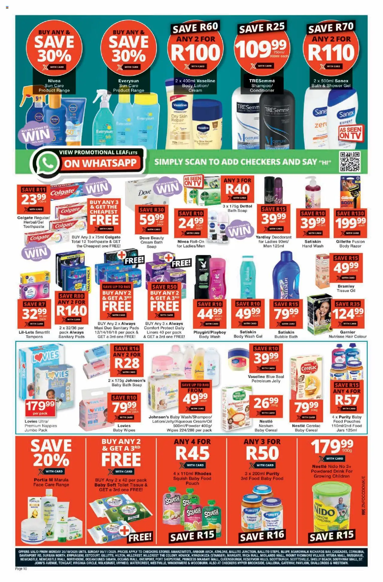 New Checkers catalogue – valid from 20.10.2025 | Page: 10 | Products: Tissue oil, Toilet, Hair colour, Body wash