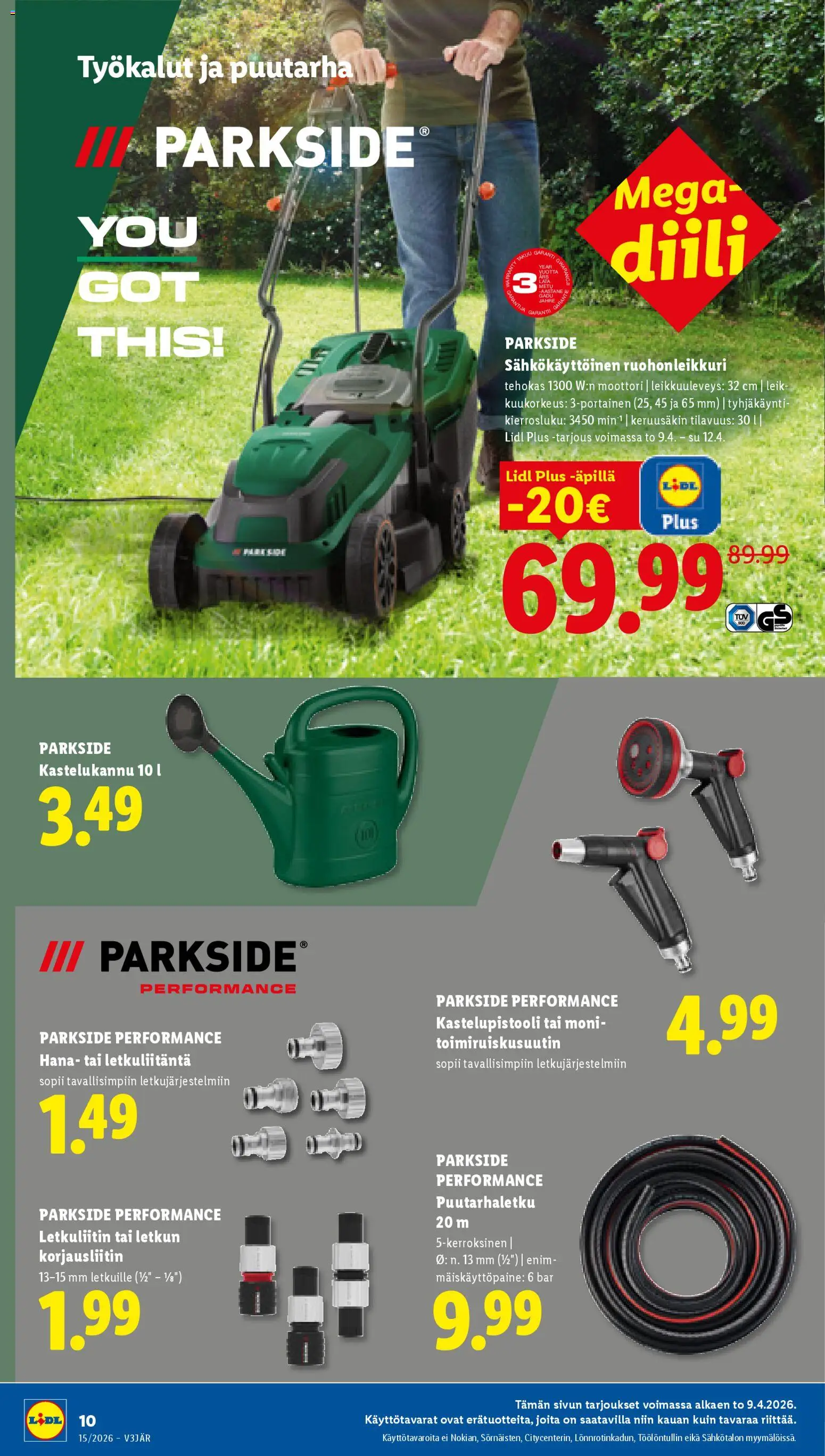 Lidl tarjoukset – voimassa 09.04.2026 alkaen | Sivu: 16 | Tuotteet: Puutarhaletku, Ruohonleikkuri, Kastelukannu