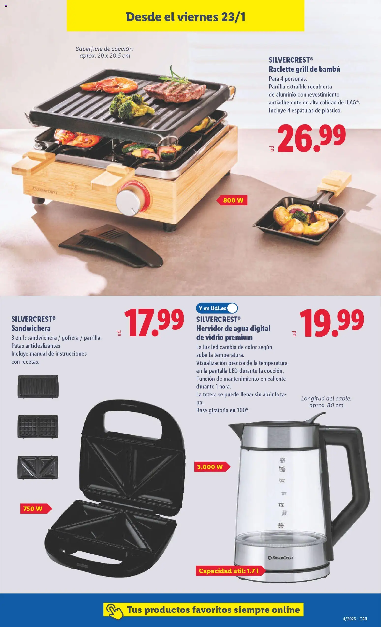 Lidl - Canarias │ válido desde el 19.01.2026 | Página: 27 | Productos: Tetera, Cable, Parrilla, Sandwichera