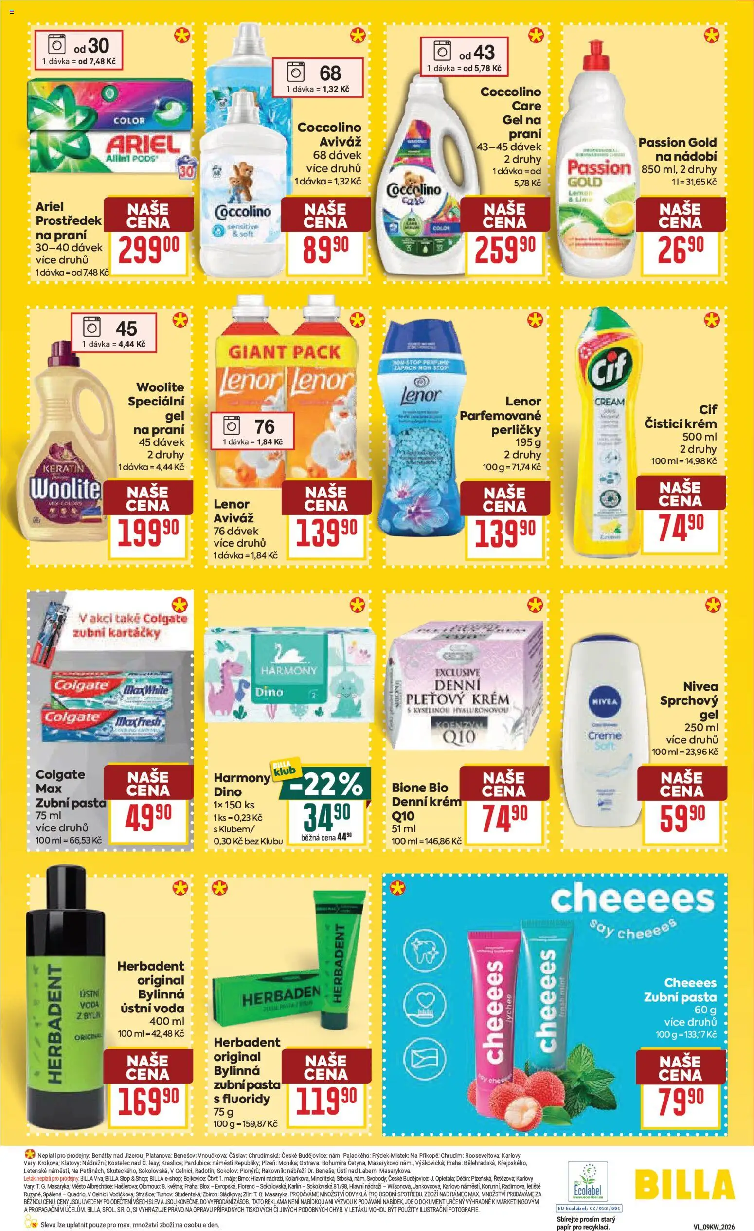 Billa Velký leták od 25.02.2026 | Strana: 28 | Produkty: Zubní pasta, Nádobí, Krém, Coccolino