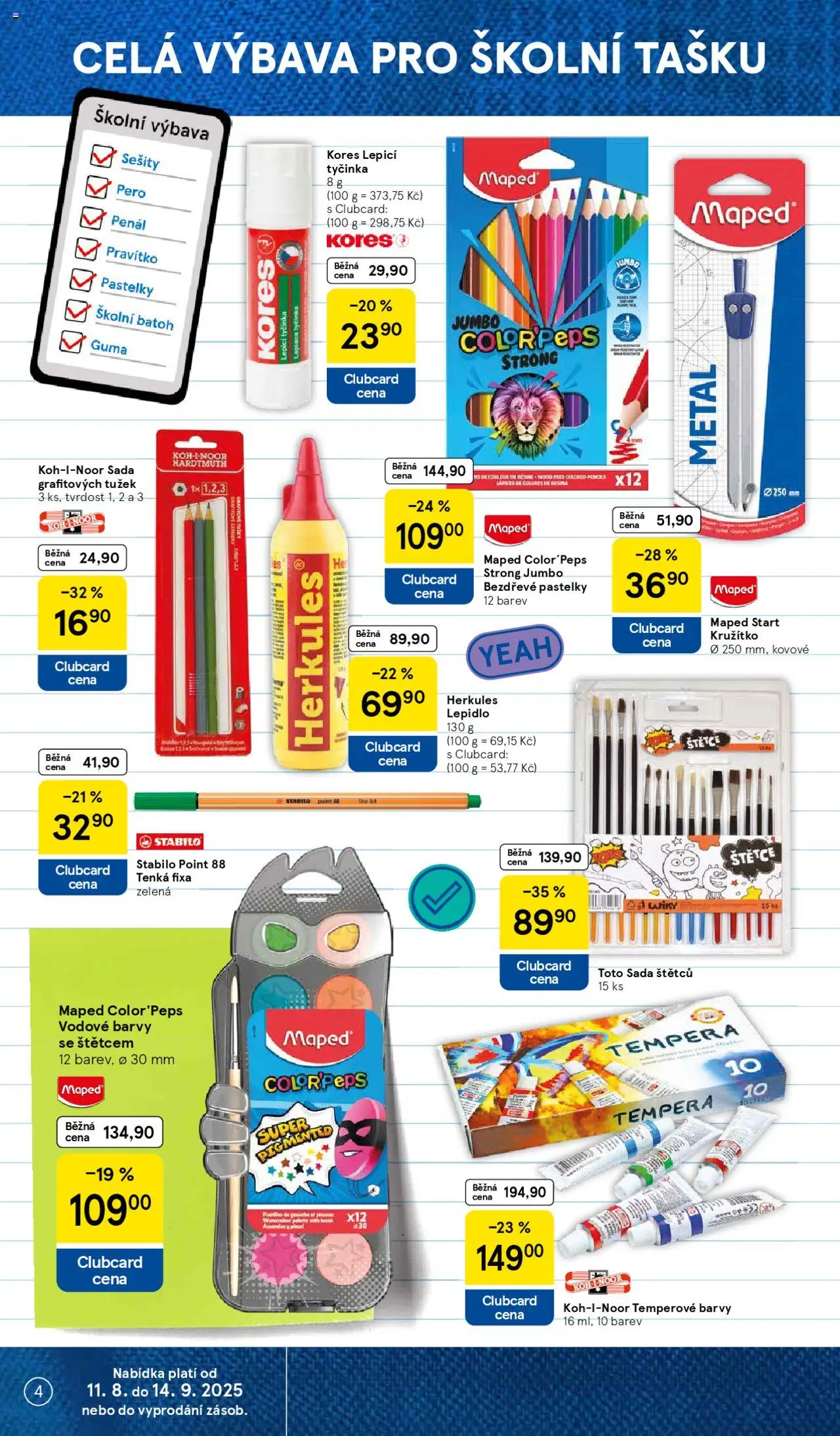 Tesco katalog od 11.08.2025 | Strana: 4 | Produkty: Pero, Pravítko, Kružítko, Guma