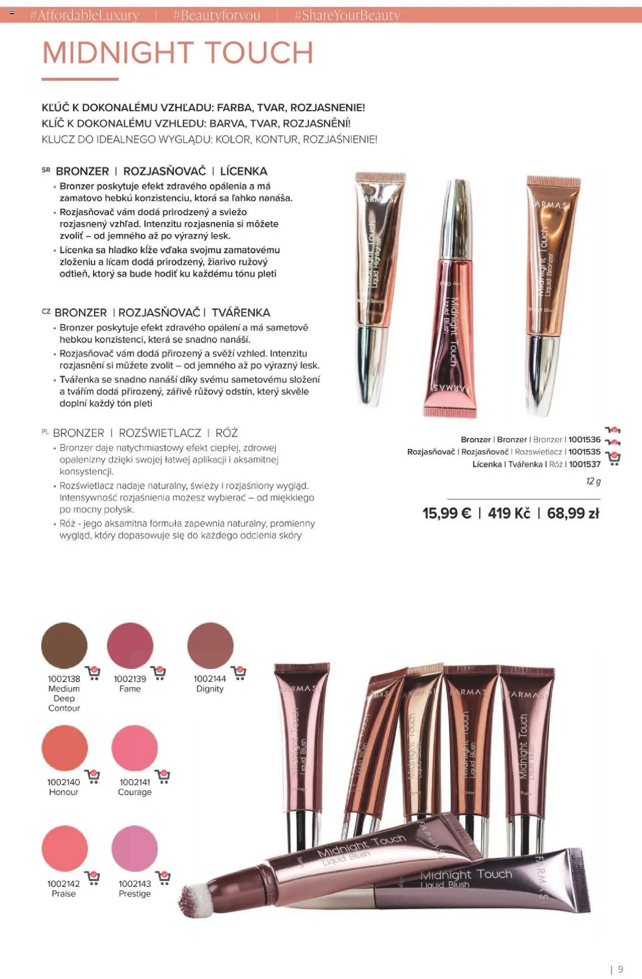 Nové Farmasi akcie – leták je platný od 24.09.2025 | Strana: 9 | Produkty: Bronzer, Lícenka, Rozjasňovač