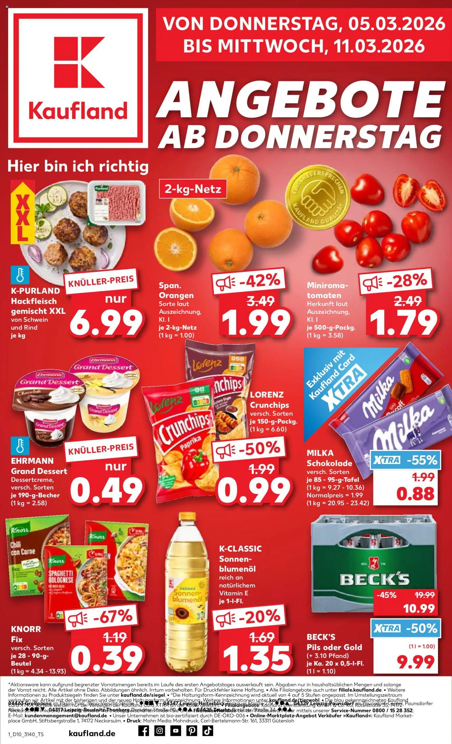 Kaufland Prospekt Leipzig	 – gültig ab 05.03.2026 | Seite: 1 | Produkte: Schokolade, Ehrmann grand dessert, Sonnenblumenol, Knorr