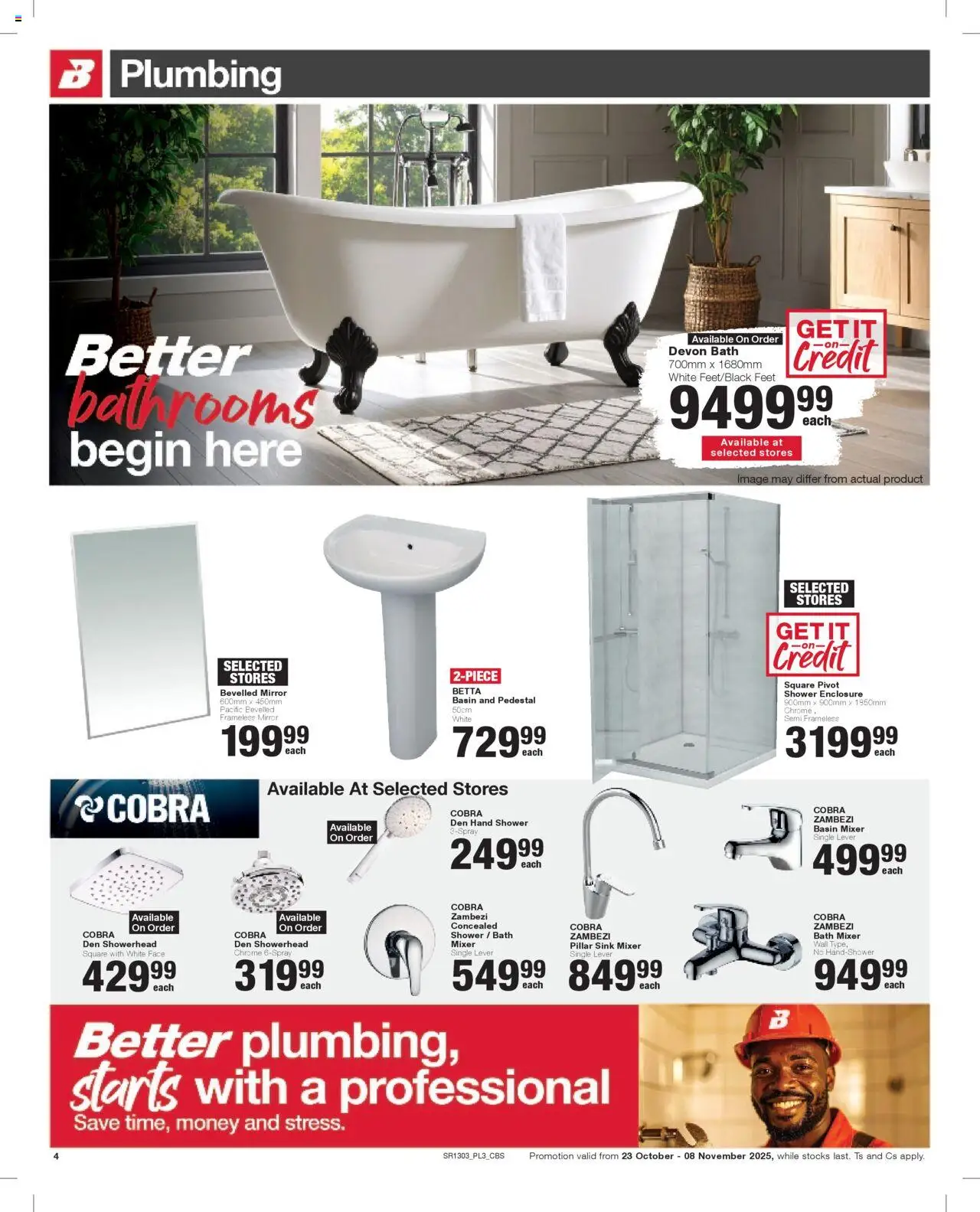New Build It catalogue – valid from 23.10.2025 | Page: 4 | Products: Pedestal, Shower, Mirror, Basin