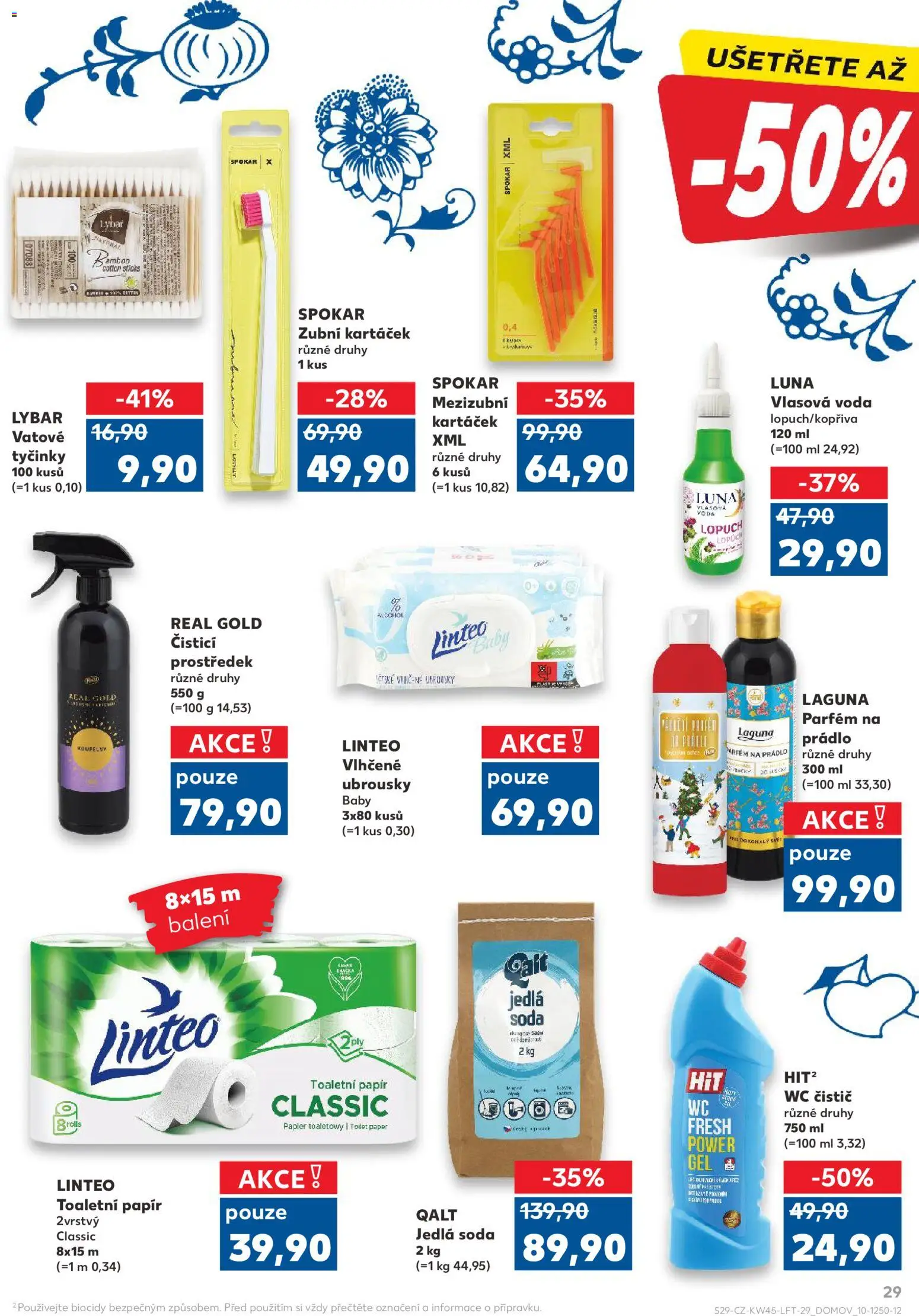 Kaufland leták - Plzeň od 05.11.2025 | Strana: 29 | Produkty: Čistící prostředek, Linteo vlhčené ubrousky, Jedlá soda, Wc čistič