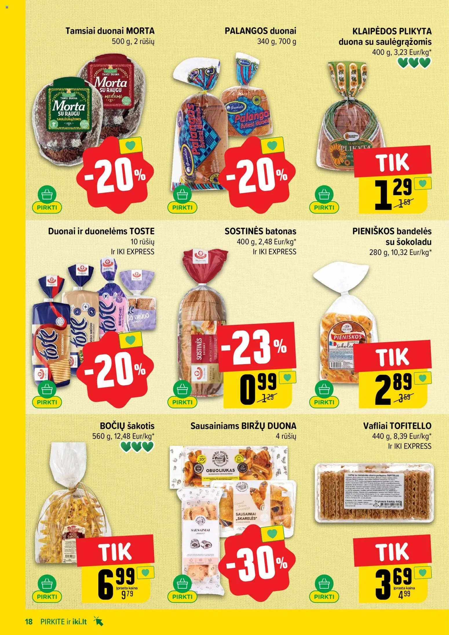 IKI akcijos nuo 20.04.2026 | Puslapis: 18 | Prekių: Sausainiai, Batonas, Duona, Vafliai