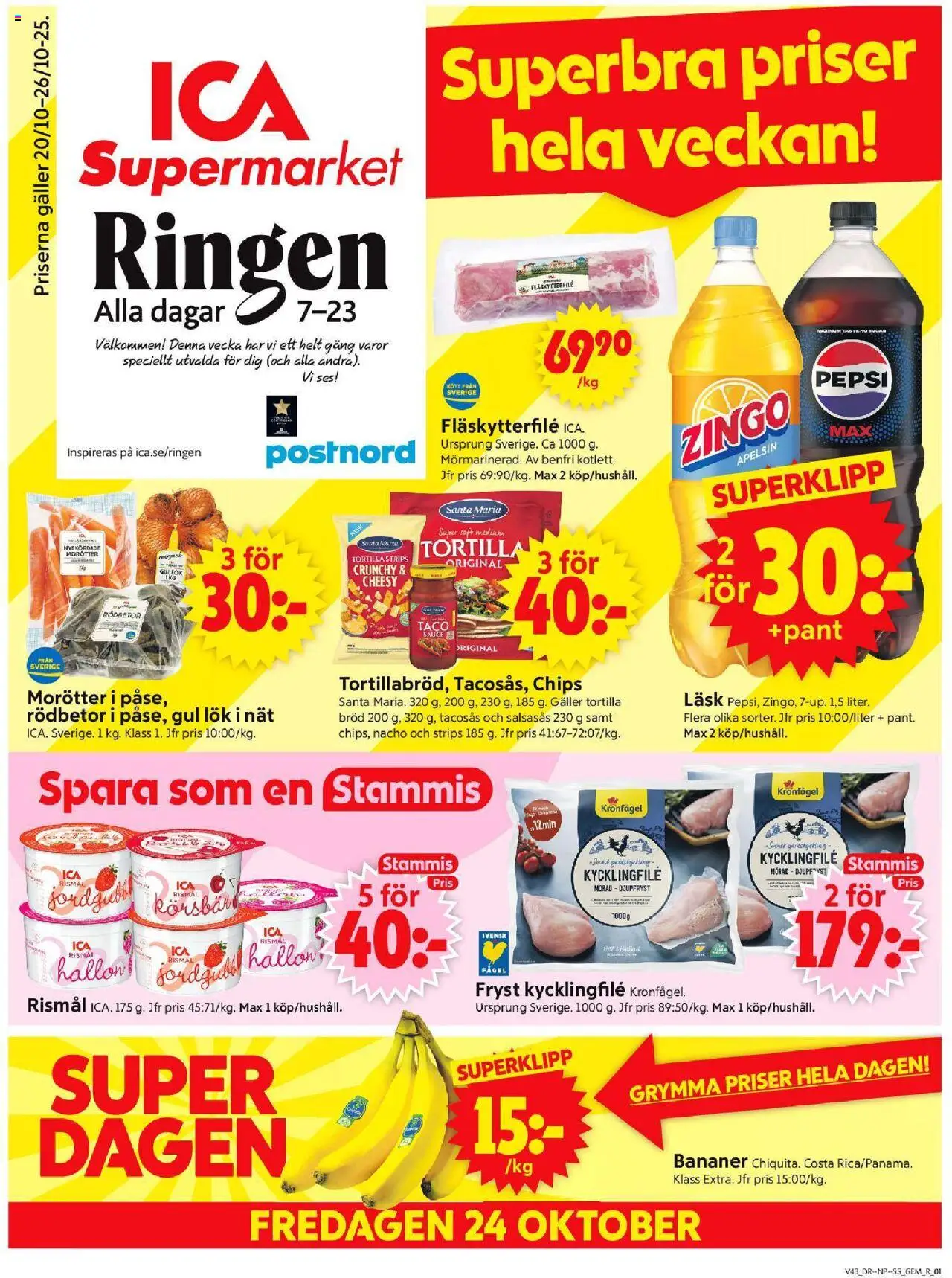 ICA Supermarket reklamblad aktuell från 20.10.2025 | Sida: 1 | Produkter: Zingo, Kycklingfile, Körsbär, Hallon