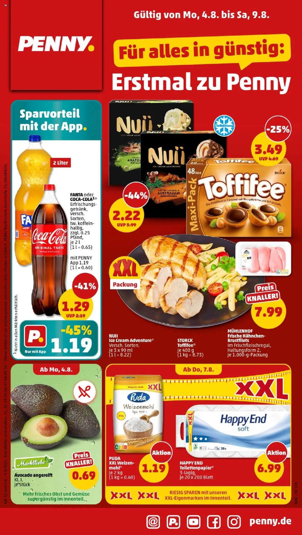 Penny - Nordrhein-Westfalen - gültig ab dem 04.08.2025 | Seite: 1 | Produkte: Fanta, Avocado, Gemüse, Toilettenpapier