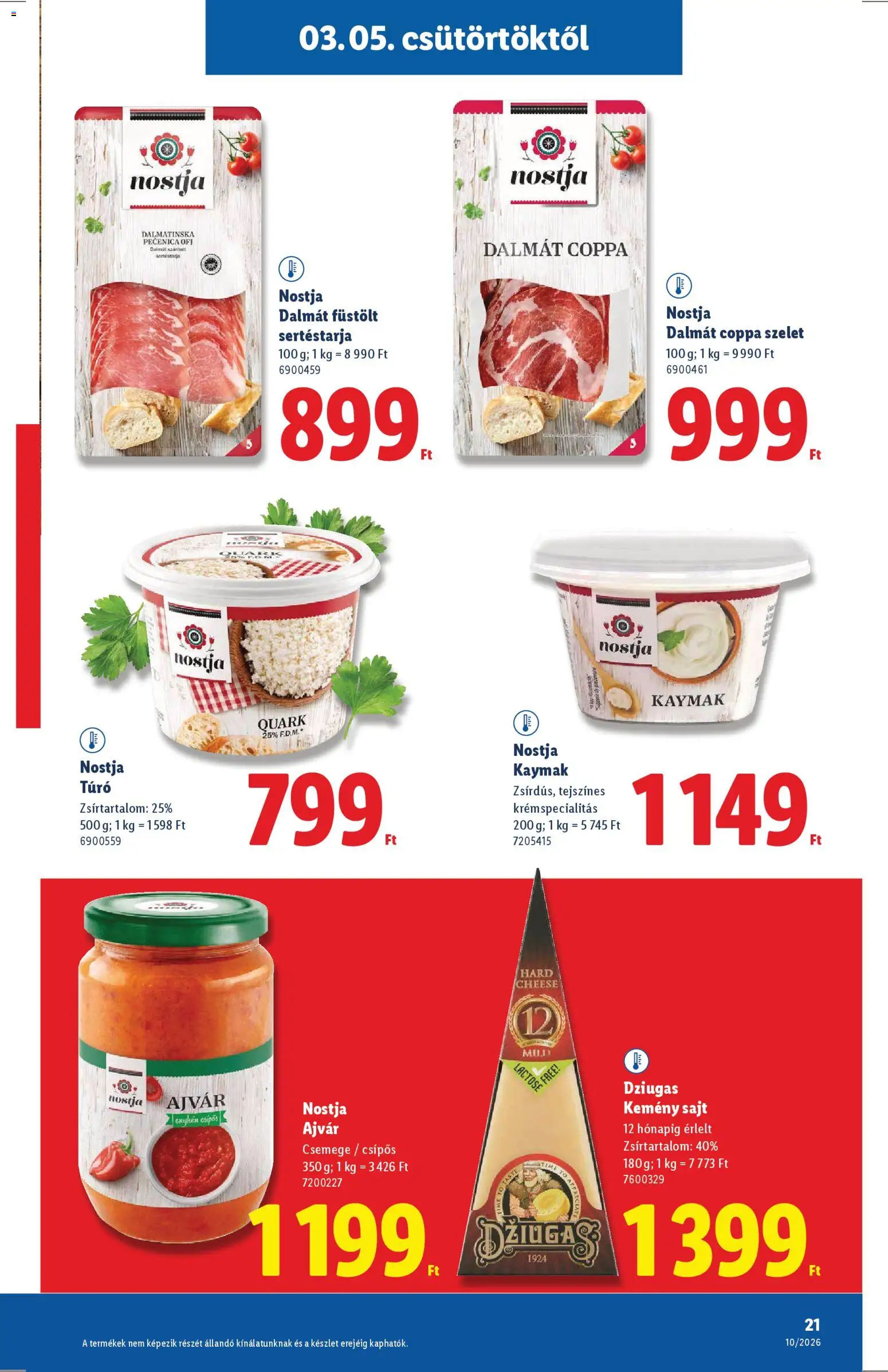 Lidl akciós ujság - amely érvényes a következő dátumtól: 05.03.2026 | Oldal: 21 | Termékek: Ajvár, Cottage cheese, Sajt, Túró