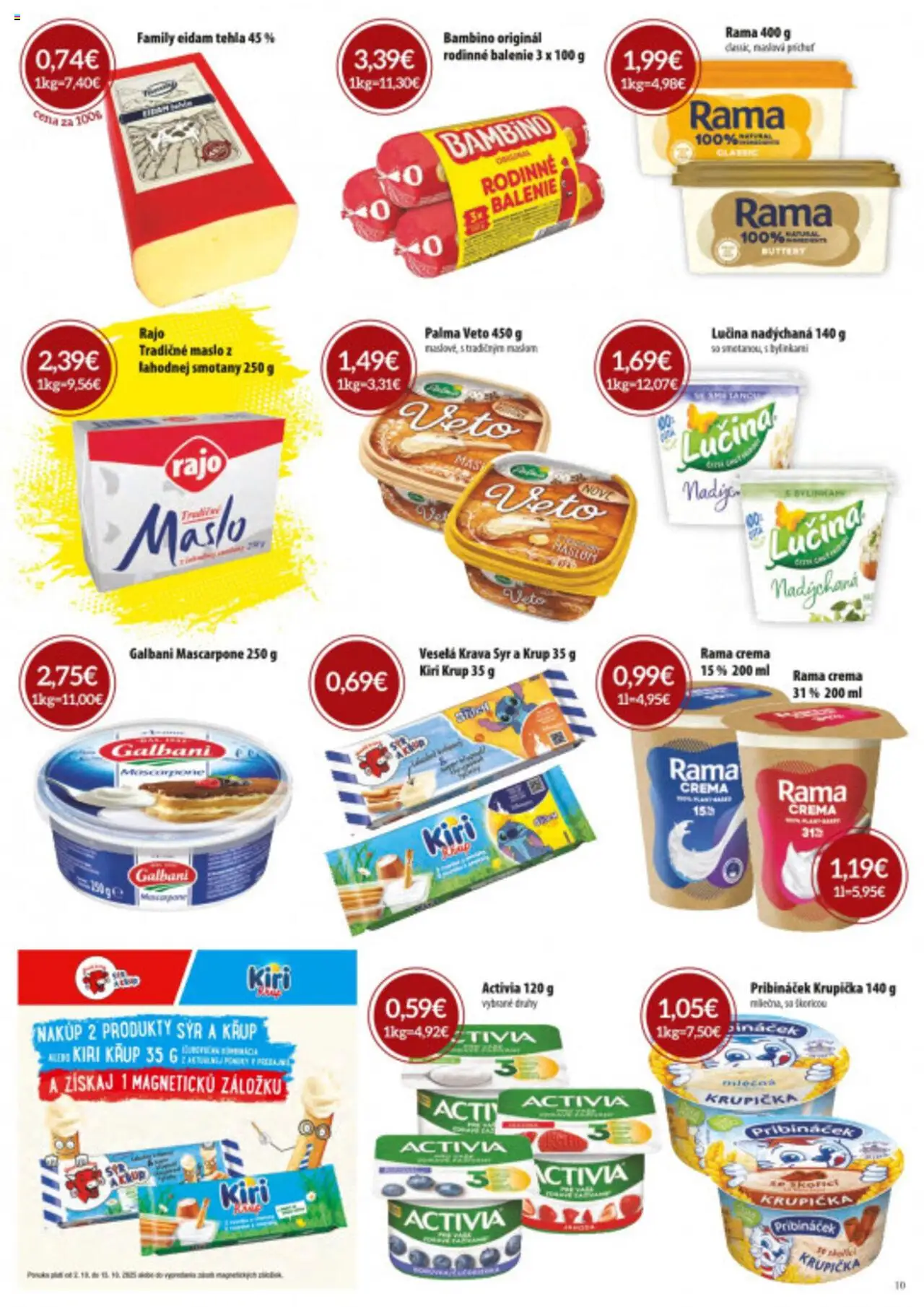 Nové CBA Verex akcie – leták je platný od 02.10.2025 | Strana: 10 | Produkty: Maslo, Eidam, Rama, Mascarpone