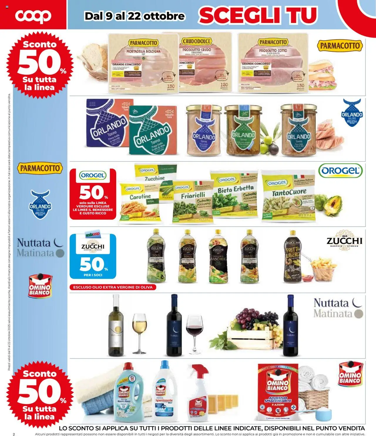 Volantino COOP del 09.10.2025 | Pagina: 2 | Prodotti: Prosciutto, Data, Mortadella, Olio extra vergine