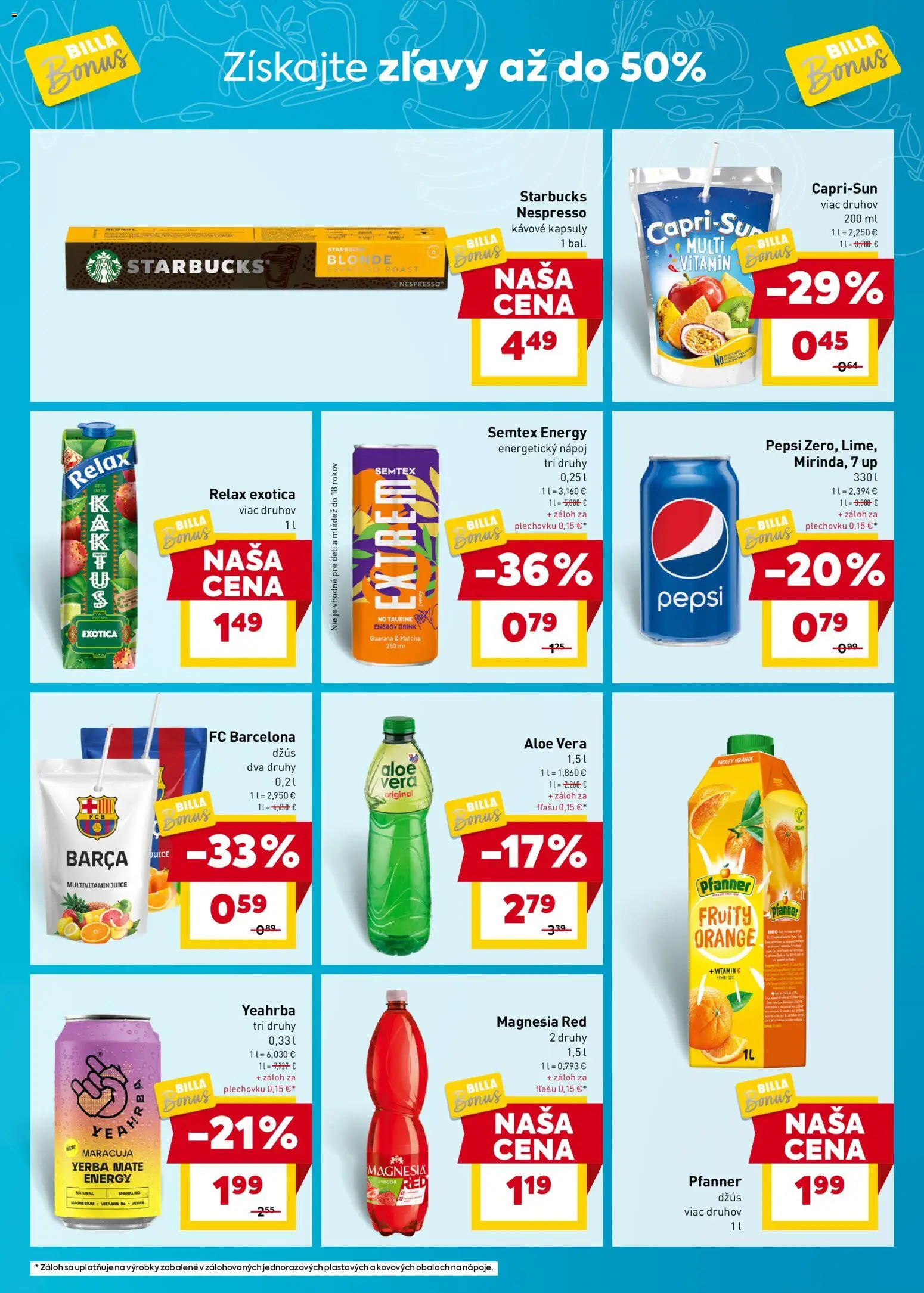 Nové Billa akcie – leták je platný od 25.03.2026 | Strana: 5 | Produkty: Džús, Magnesia, Pepsi, Energetický nápoj