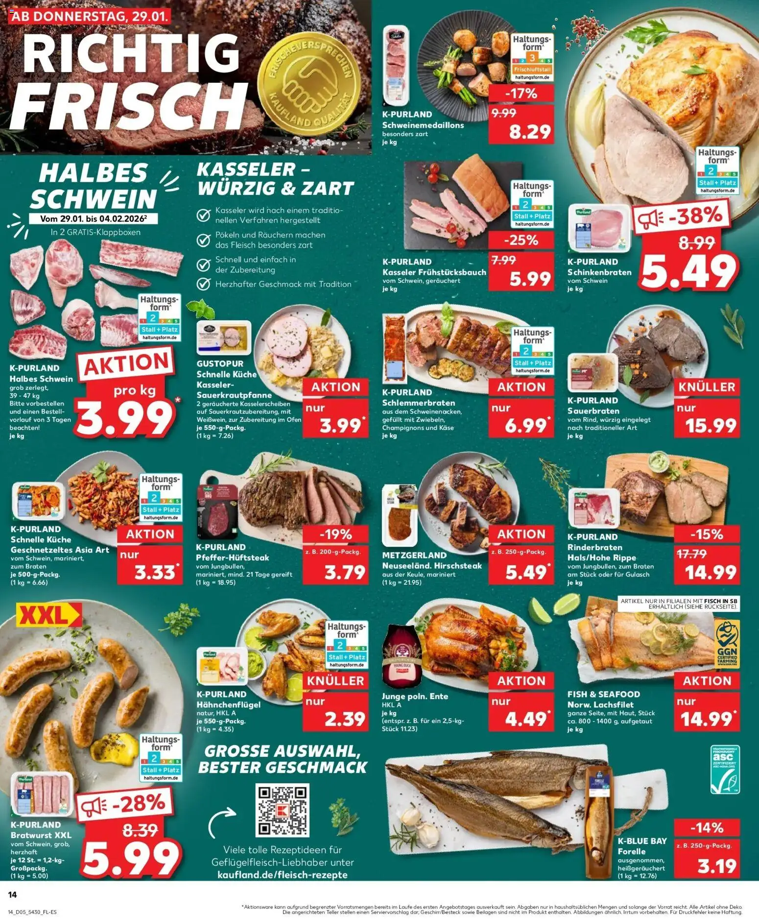 Kaufland prospekt Bretten	 – gültig ab 29.01.2026 | Seite: 14 | Produkte: Käse, Bratwurst, Steak, Ente