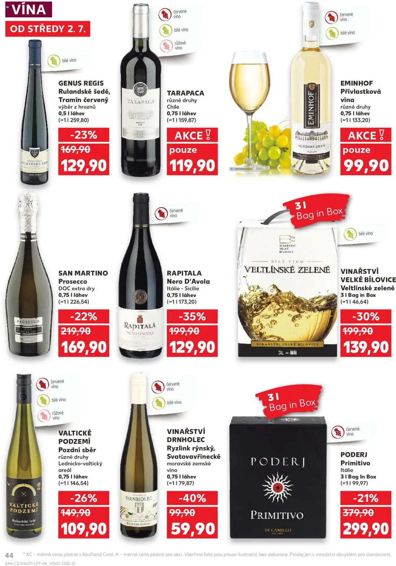 Kaufland leták od 02.07.2025 | Strana: 44 | Produkty: Bílé víno, Box, Nero d'Avola, Růžové víno