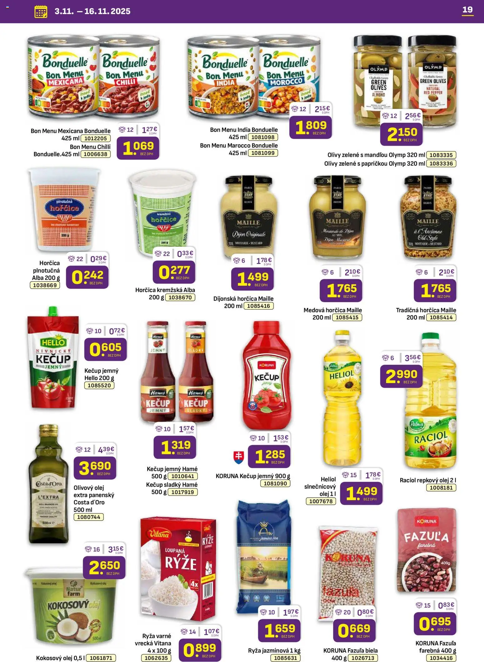 Nové Libex akcie – leták je platný od 03.11.2025 | Strana: 19 | Produkty: Olej, Ryža, Fazuľa, Repkový olej