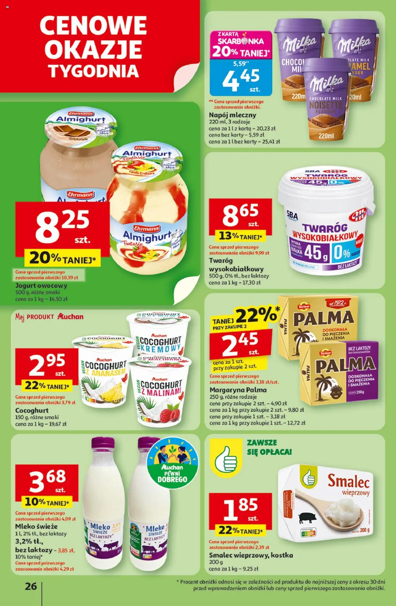 Auchan Gazetka - Pewność niskich cen Hipermarket od 07.08.2025 | Strona: 26 | Produkty: Karta, Milka, Mleko, Jogurt