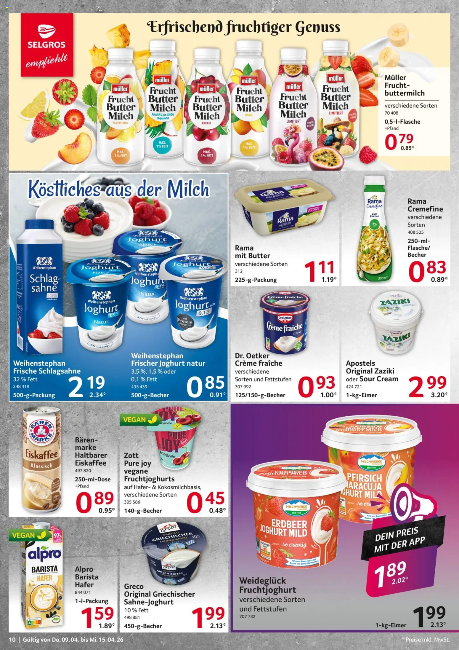Selgros Prospekt 	 – gültig ab 09.04.2026 | Seite: 10 | Produkte: Buttermilch, Ananas, Creme, Pfirsich