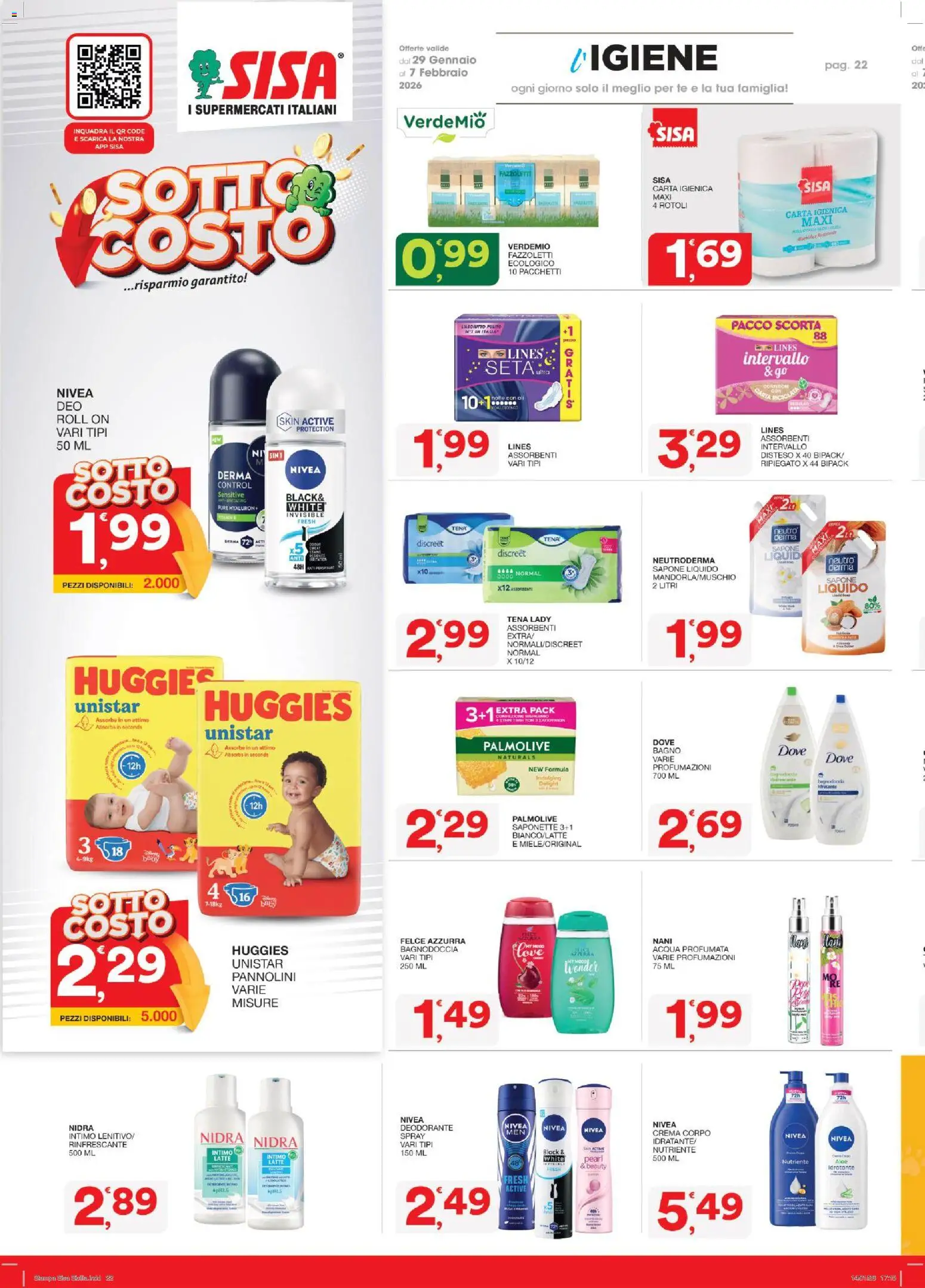 Volantino SISA del 29.01.2026 | Pagina: 22 | Prodotti: Crema, Sapone, Fazzoletti, Intimo