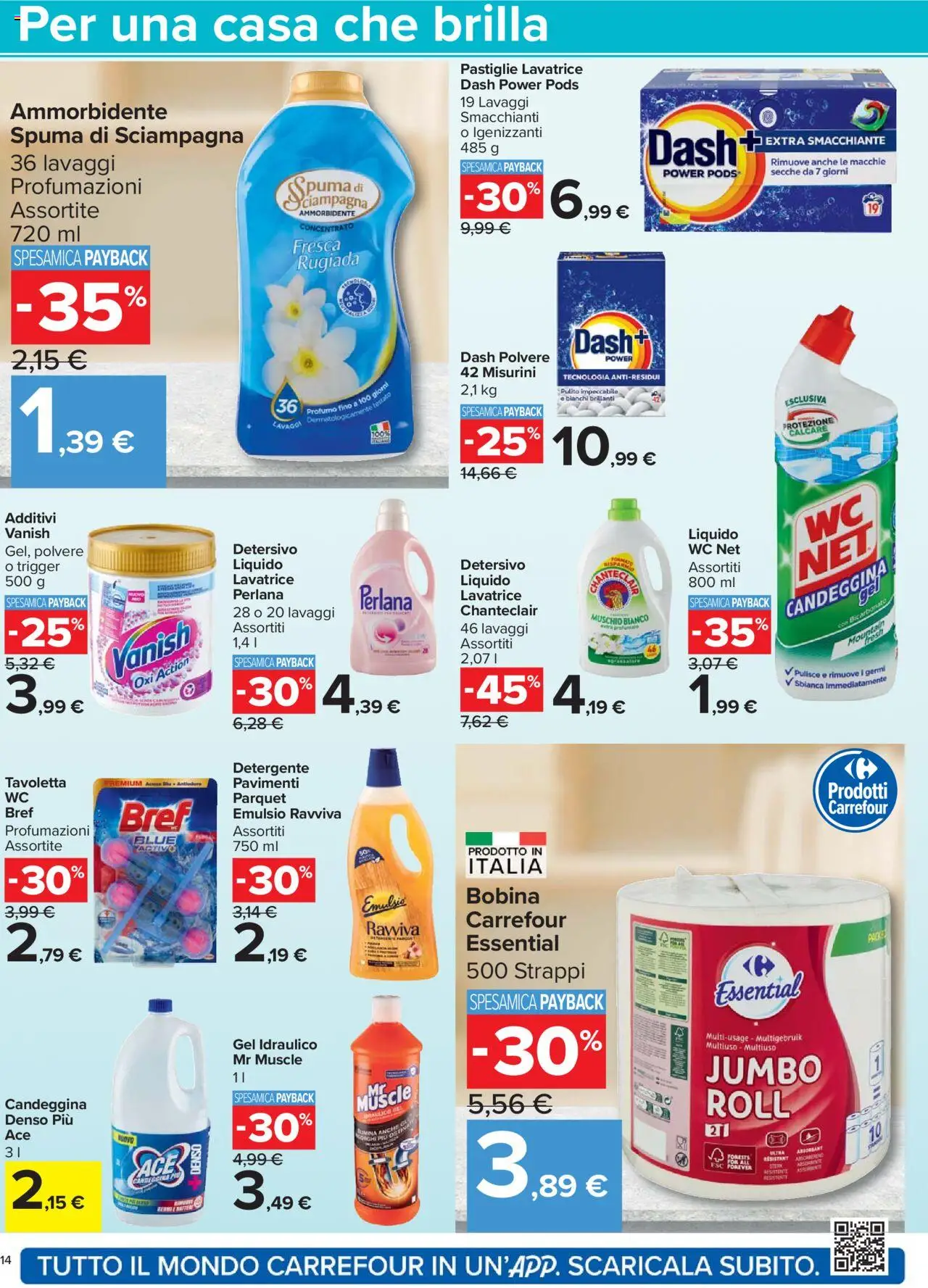 Volantino Carrefour del 26.09.2025 | Pagina: 14 | Prodotti: Ammorbidente, Candeggina, Bicarbonato, Profumo