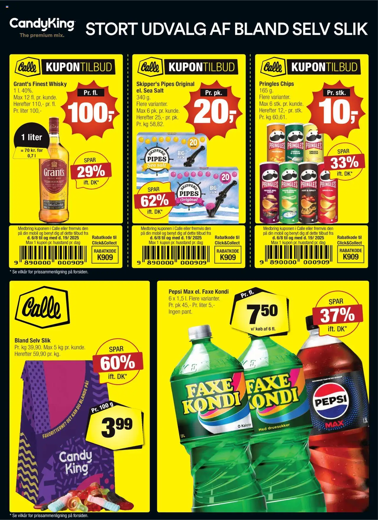 Calle Tilbudsavis gyldig fra 06.08.2025 | Side: 1 | Produkter: Whisky, Paprika, Pepsi, Pepsi Max