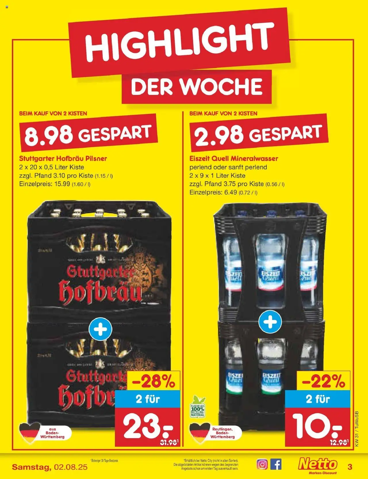 Netto Marken-Discount prospekt Calw-Stammheim	 - gültig ab dem 27.07.2025 | Seite: 3 | Produkte: Mineralwasser