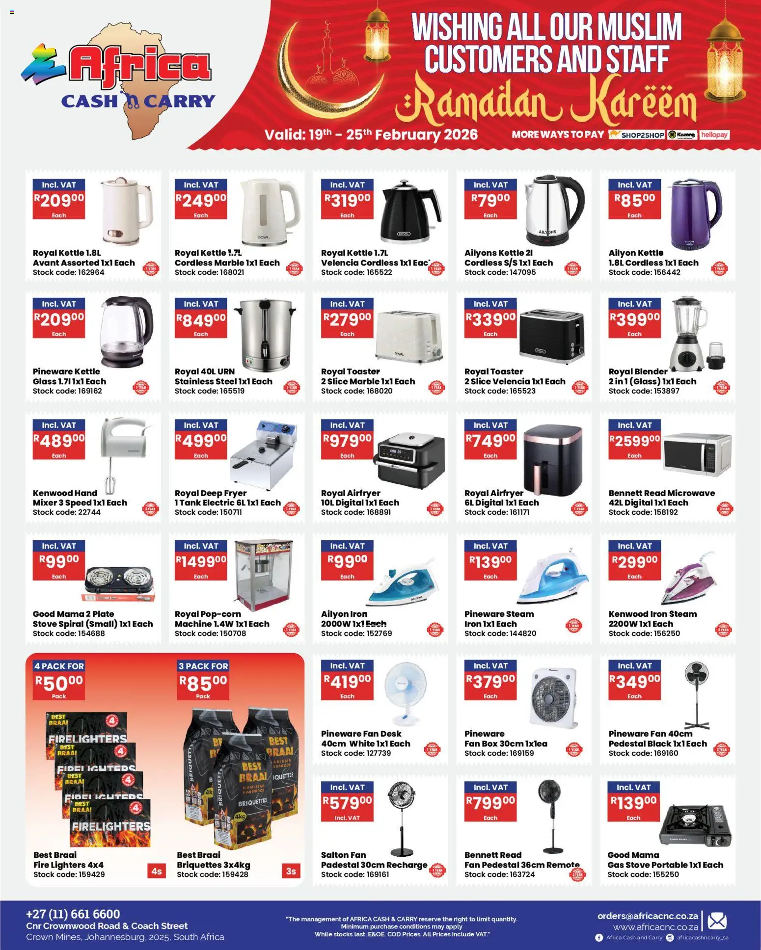 New Africa Cash & Carry catalogue – valid from 19.02.2026 | Page: 22 | Products: Stove, Toaster, Microwave, Popcorn