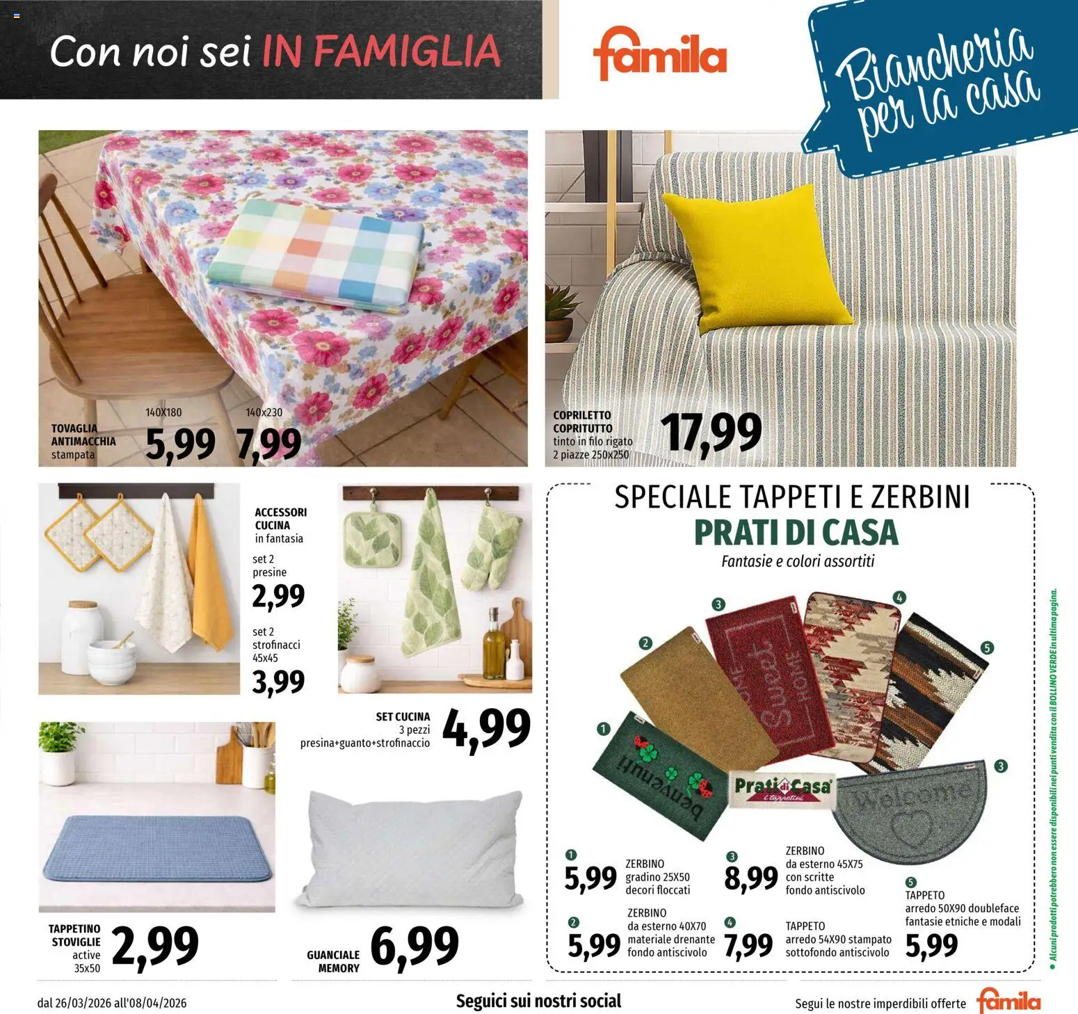 Volantino Famila del 26.03.2026 | Pagina: 27 | Prodotti: Tovaglia, Strofinacci, Tappeto, Zerbino