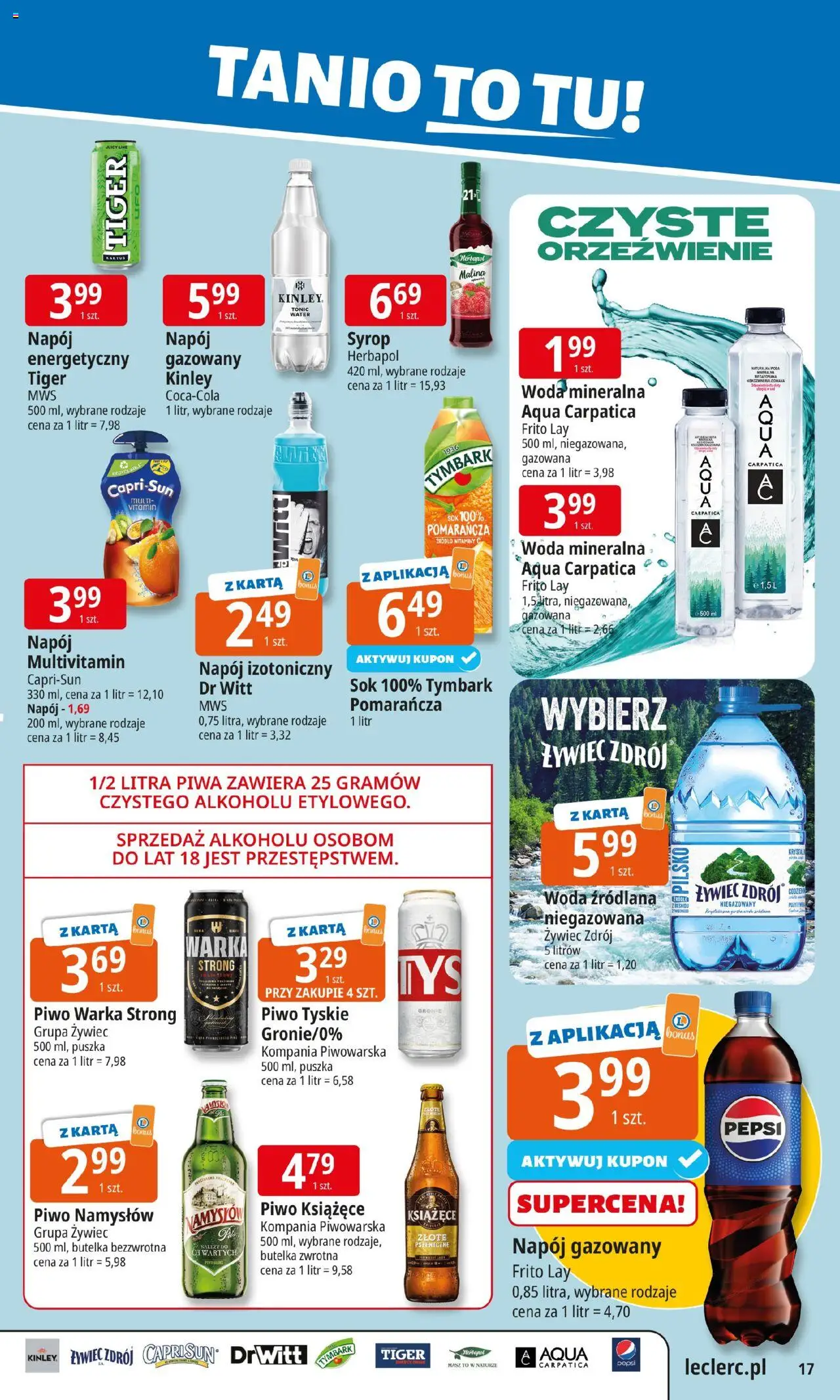 E.Leclerc Gazetka - Kłodzko od 20.10.2025 | Strona: 17 | Produkty: Woda źródlana, Piwo Warka, Tyskie, Piwo Namysłów