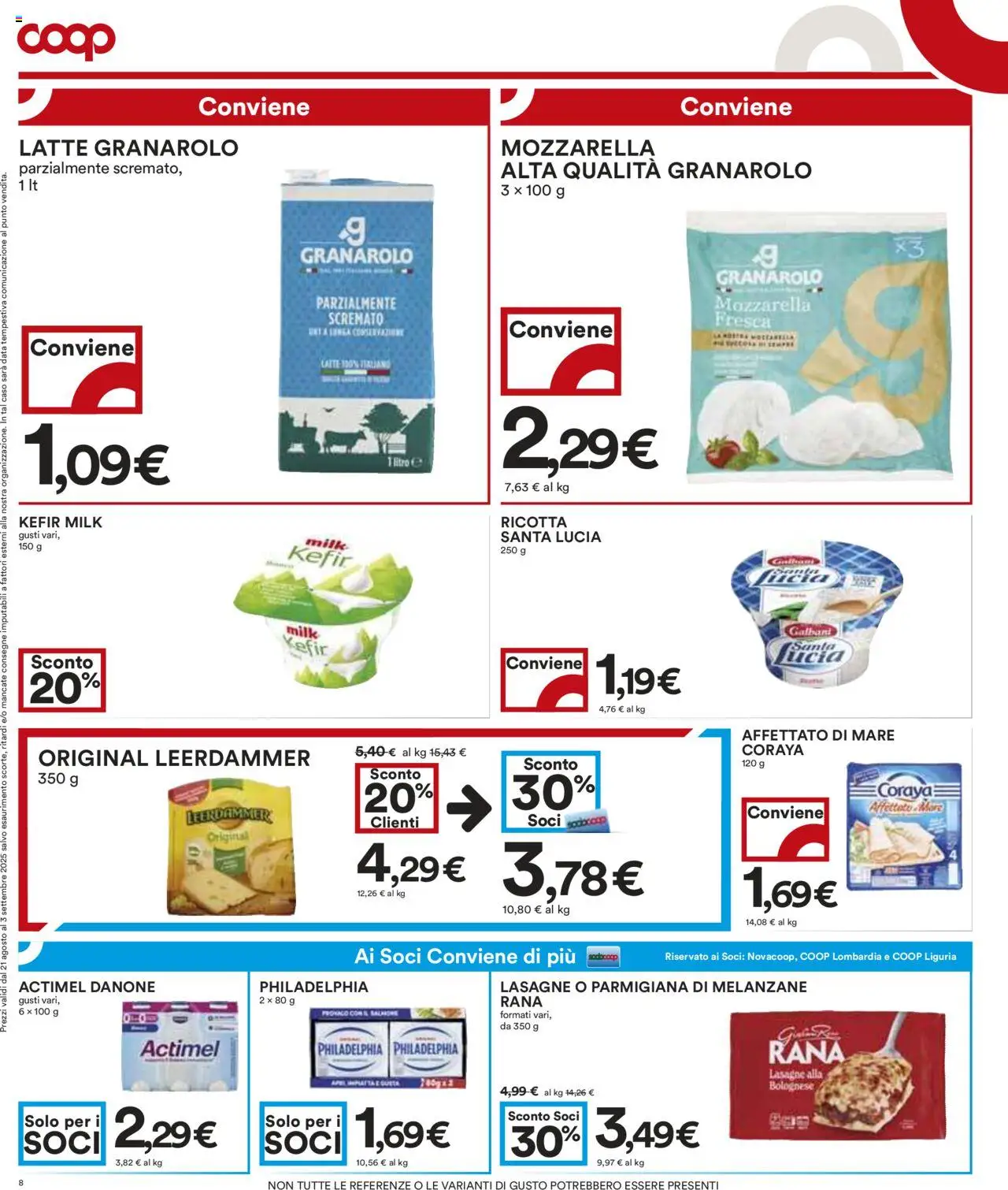 Volantino COOP del 21.08.2025 | Pagina: 8 | Prodotti: Salmone, Mozzarella, Melanzane, Ricotta