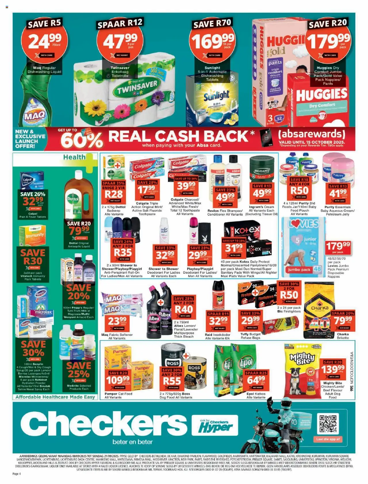 New Checkers catalogue – valid from 08.09.2025 | Page: 4 | Products: Milk, Powder, Toothpaste, Nasal spray