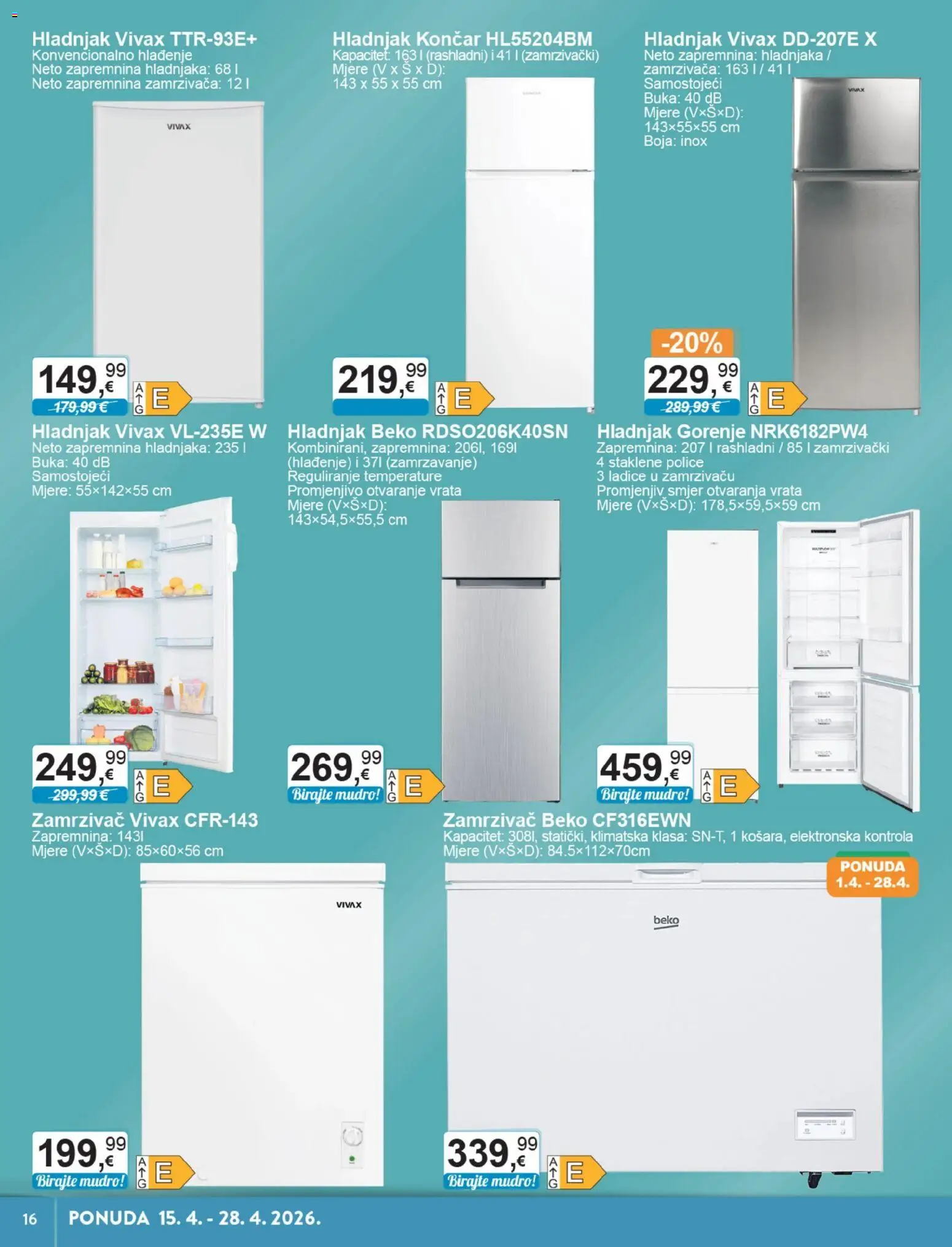 KTC katalog | vrijedi od 15.04.2026 | Stranica: 16 | Proizvodi: Vrata, Ladice, Hladnjak, Zamrzivač